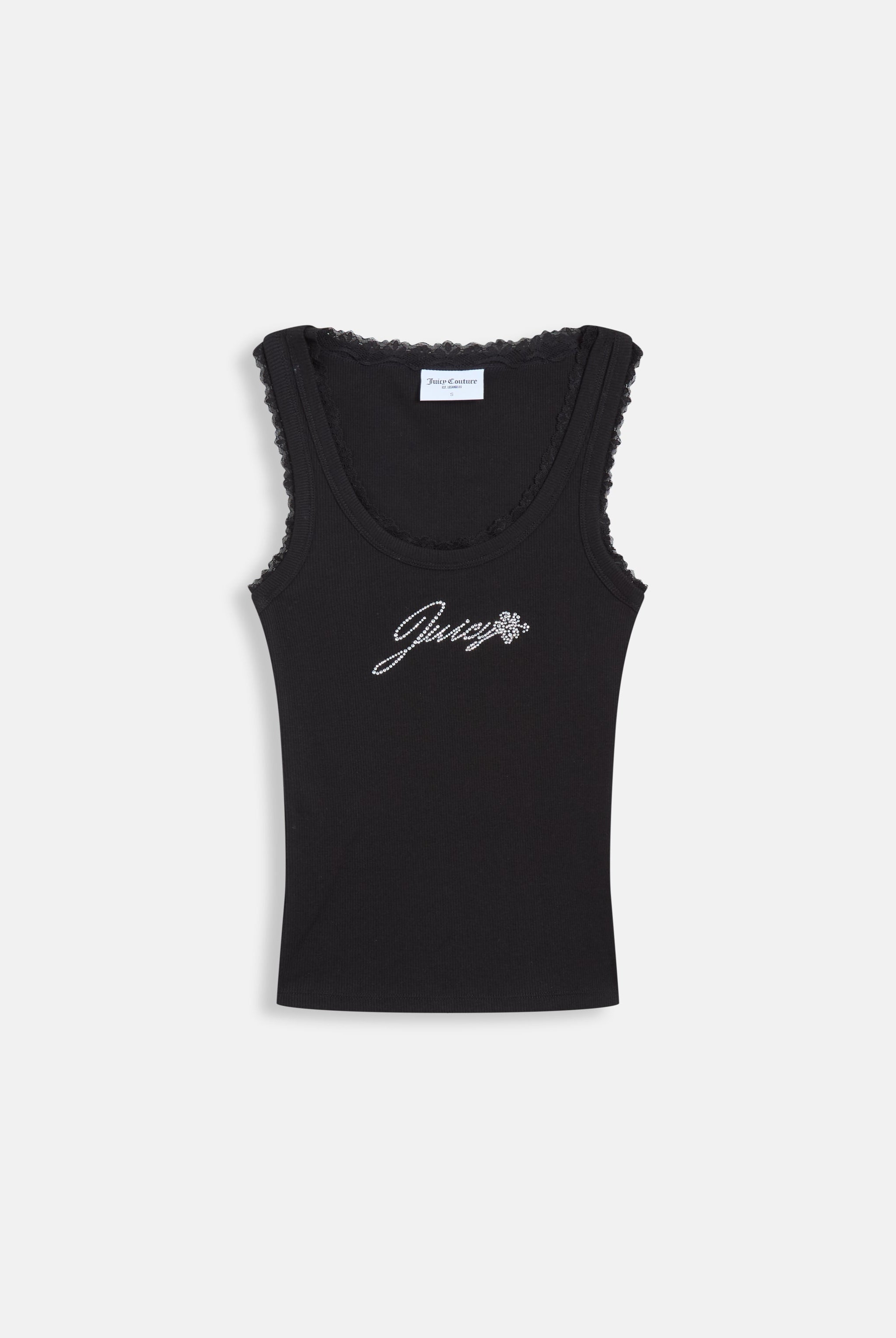 BLACK RIBBED DIAMANTÉ VEST WITH LACE – X Black