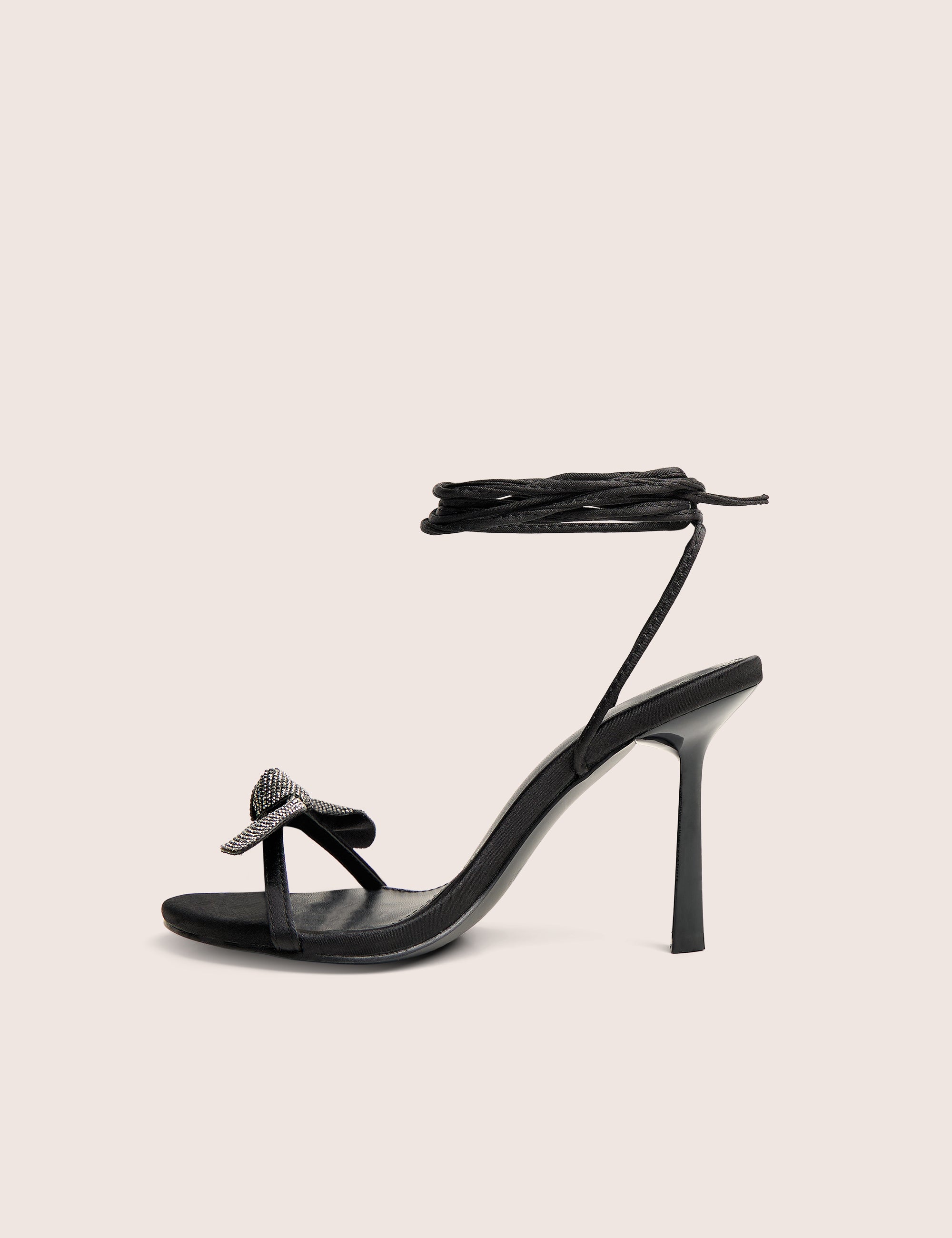 Rose Black Embellished Bow Tie Wrap Around Heels Rose Black Embellished Bow Tie Wrap Around Heels