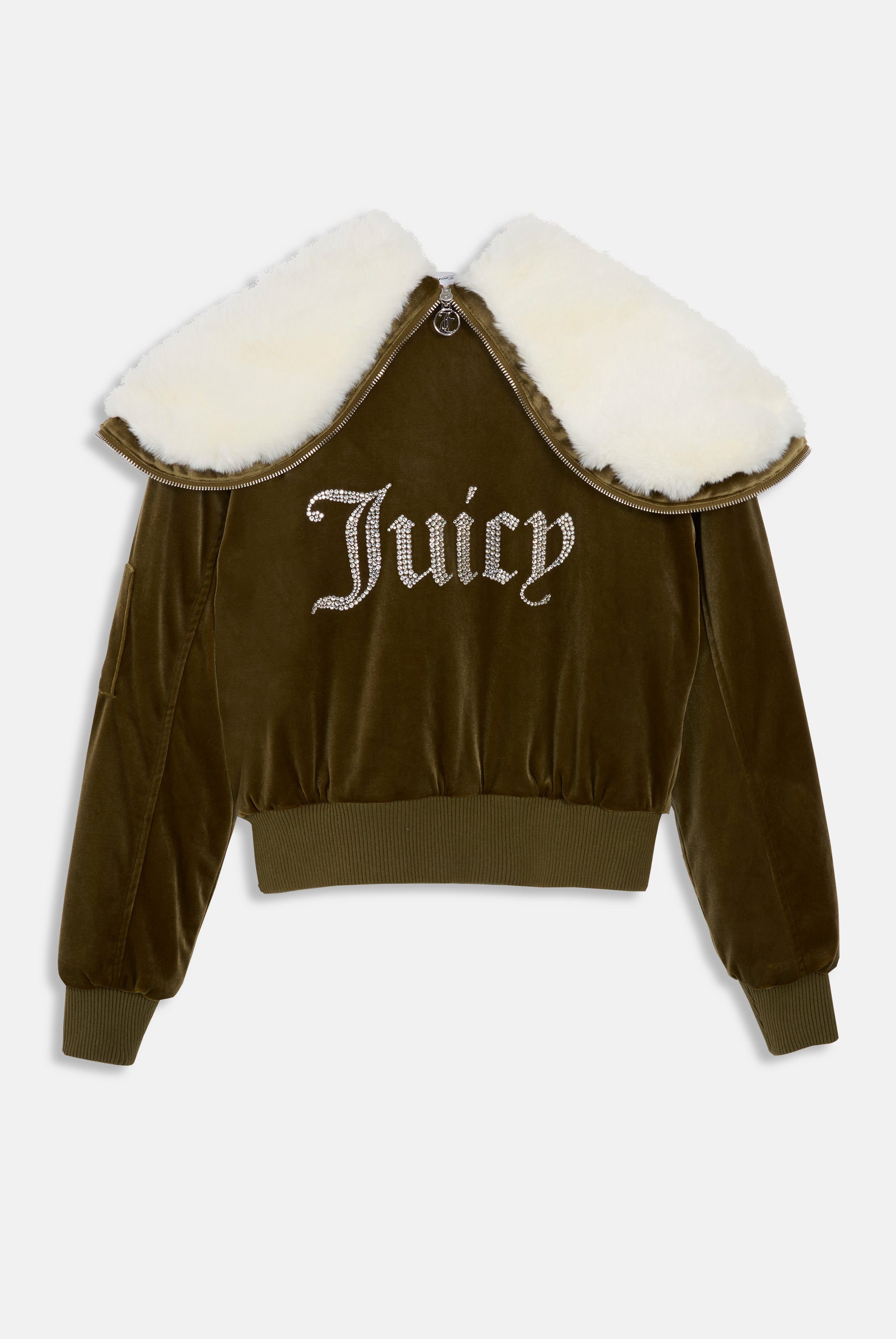 DARK OLIVE VELOUR DIAMANTÉ BOMBER JACKET – XX Green DARK OLIVE VELOUR DIAMANTÉ BOMBER JACKET – XX Green