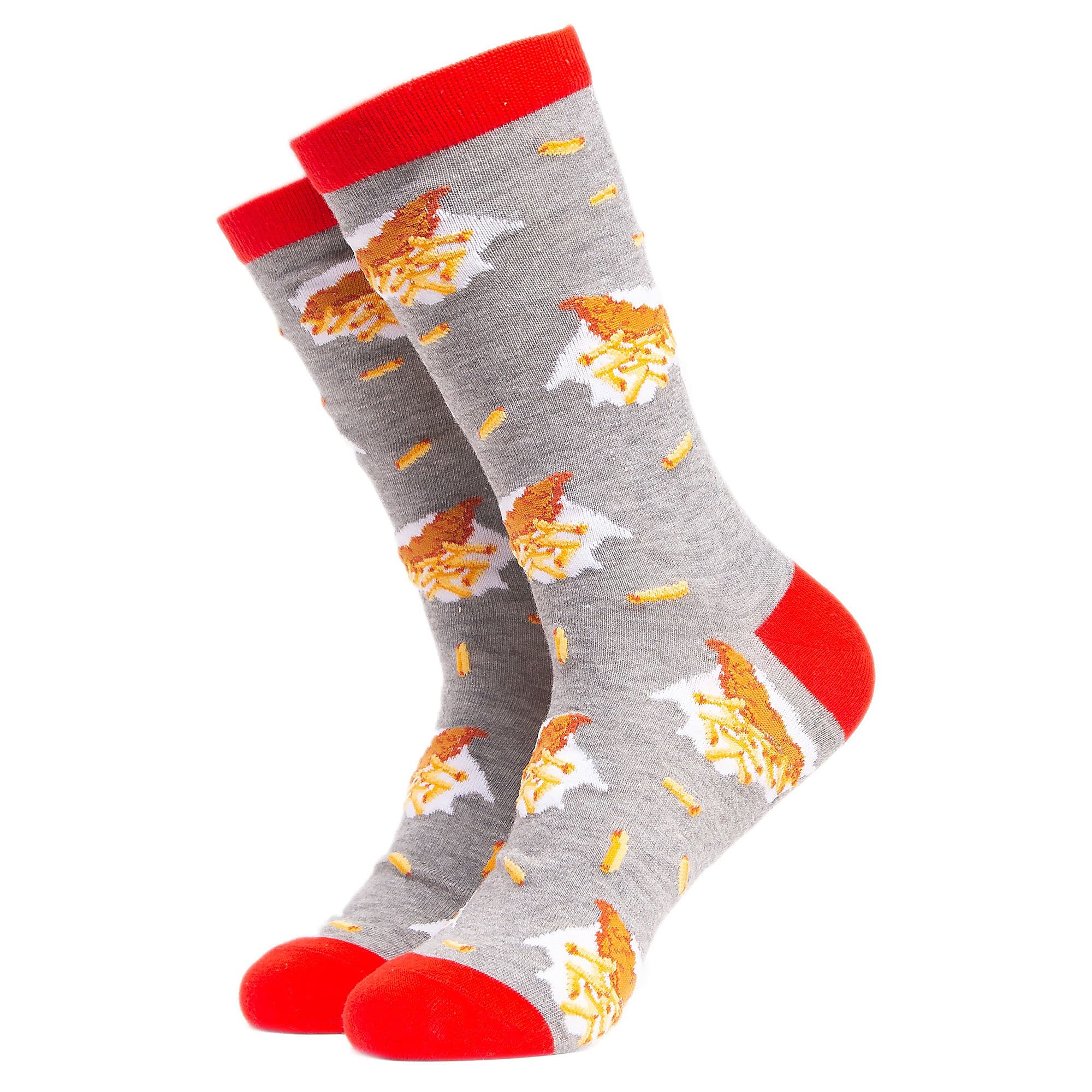 Pack Mens & Ladies Food Print Crew Cotton Socks – – Fish and Chips Grey Pack Mens & Ladies Food Print Crew Cotton Socks – – Fish and Chips Grey