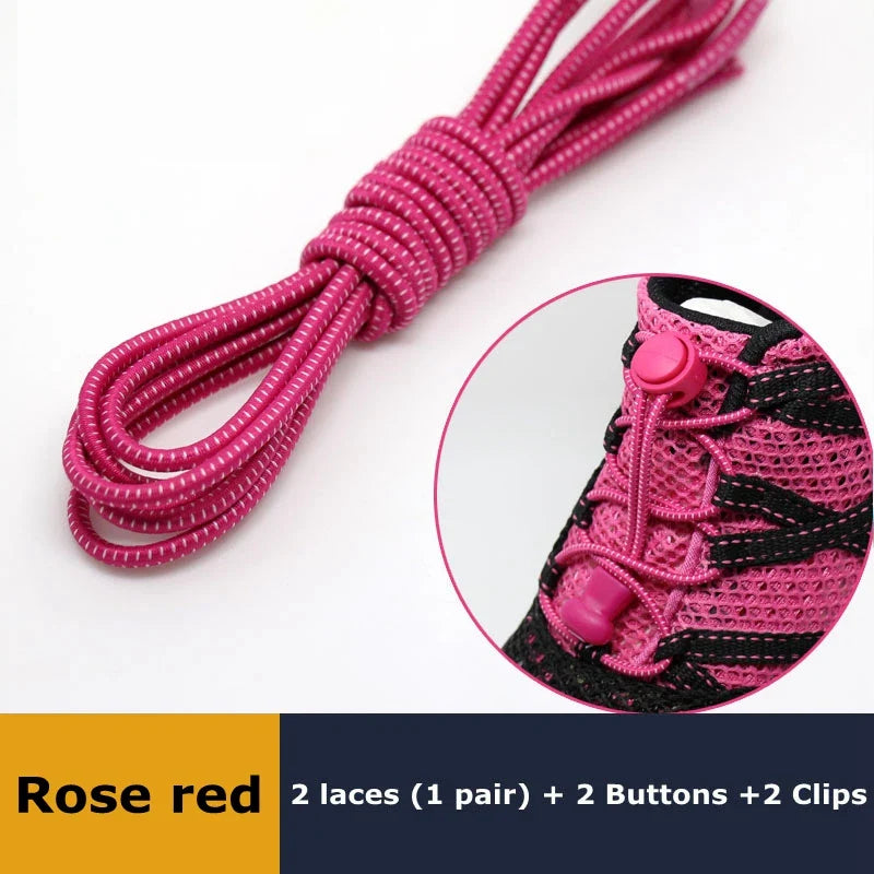 Pair Shoelaces for Sneaker Elastic No Tie Shoe Laces Stretching Lock Lazy Laces Quick Rubber Shoelace Round Shoestrings – Rose red