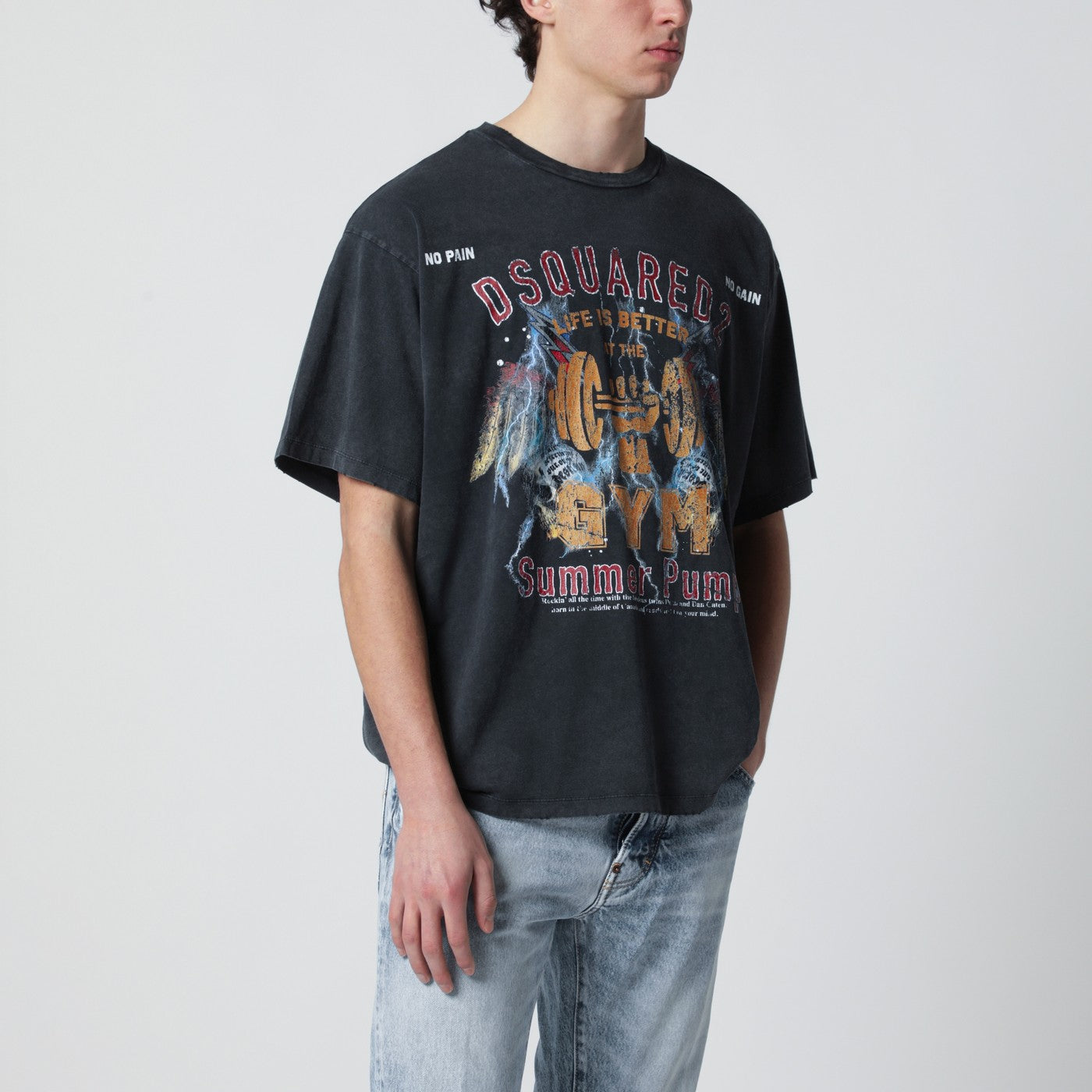 Grey vintage-effect shirt with rock print