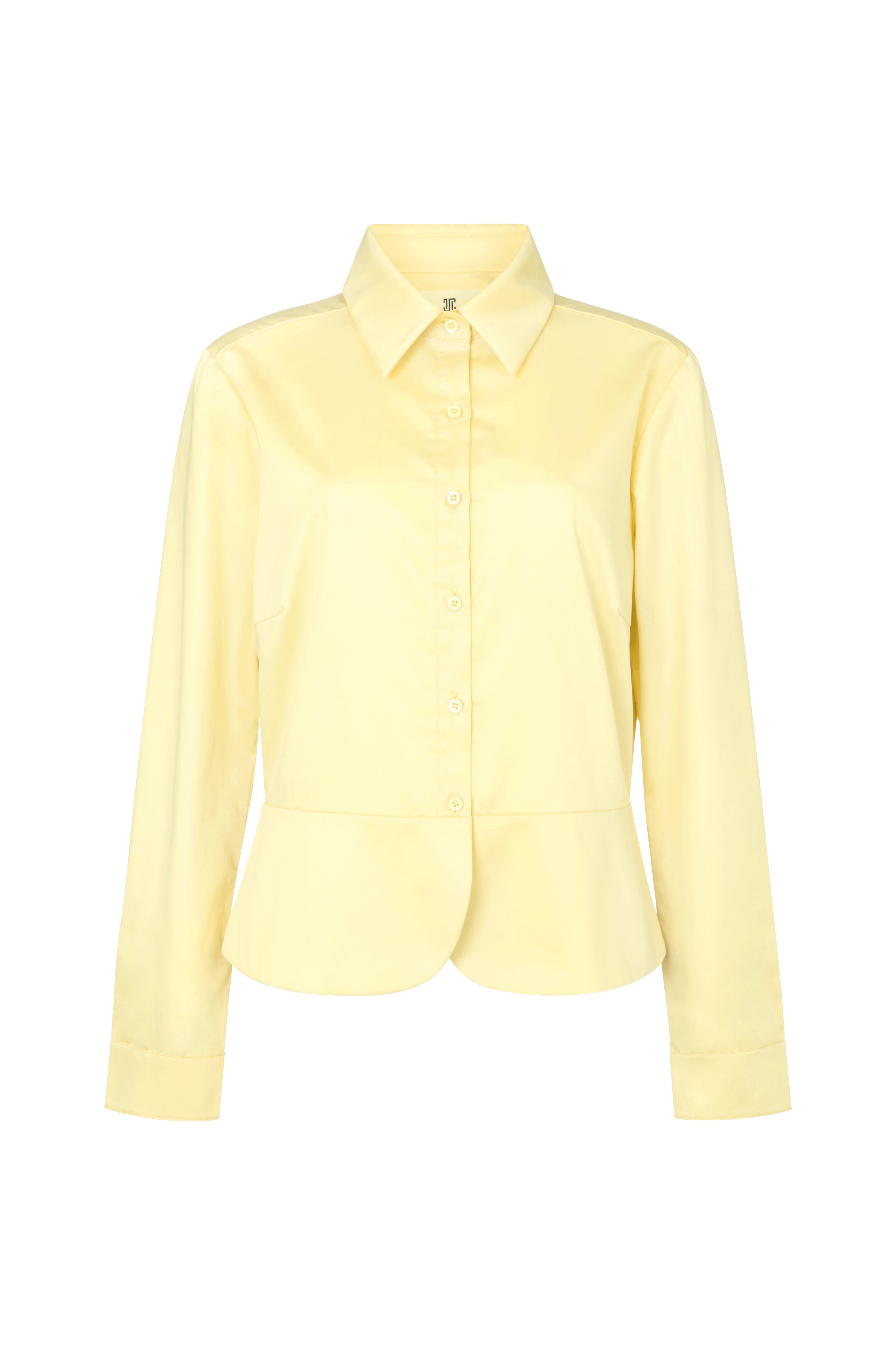 Odette Taillored Fit Butter Yellow Cropped Cotton Shirt With Peplum Odette Taillored Fit Butter Yellow Cropped Cotton Shirt With Peplum