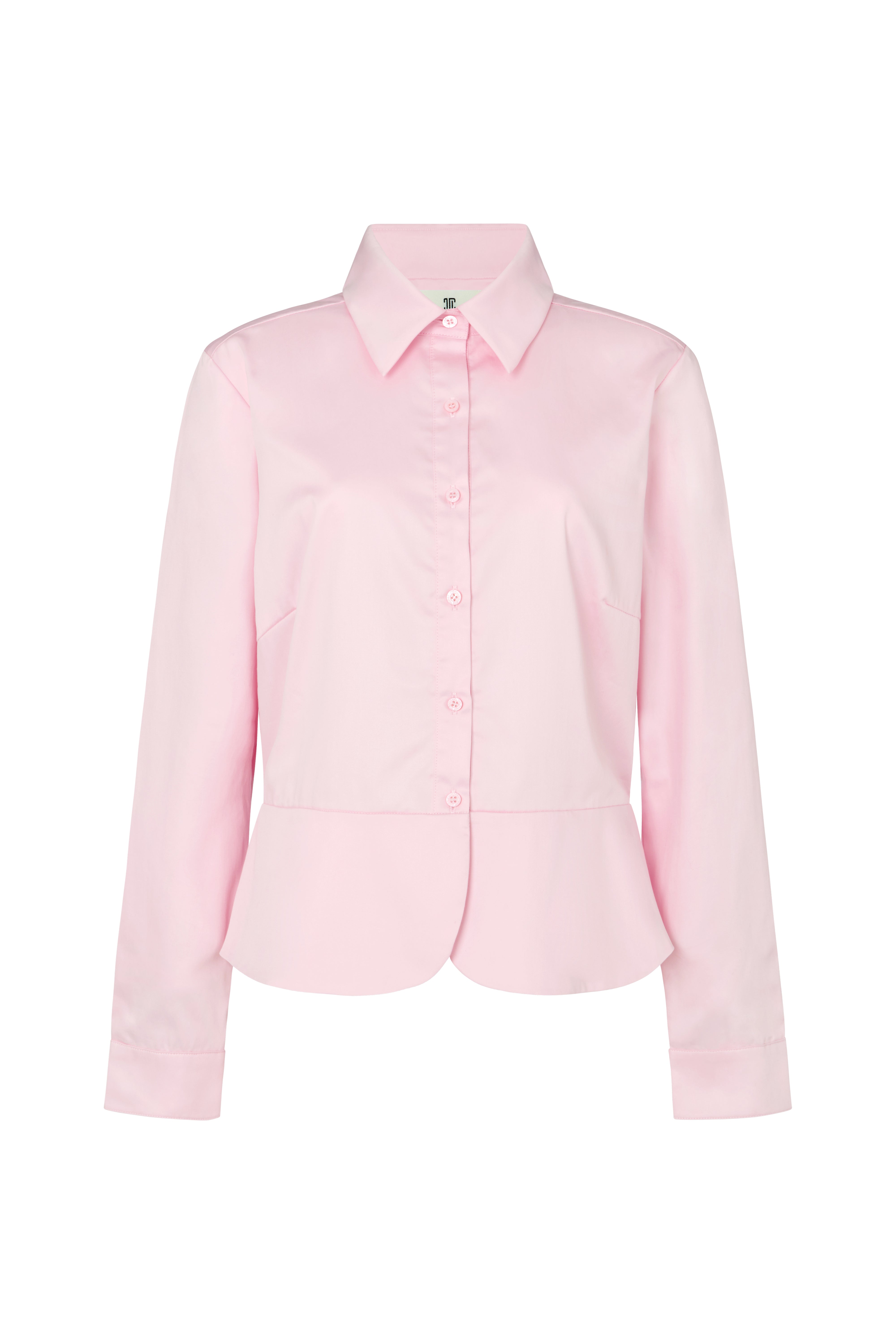Odette Tailored Fit Pink Cropped Cotton Shirt With Peplum Odette Tailored Fit Pink Cropped Cotton Shirt With Peplum
