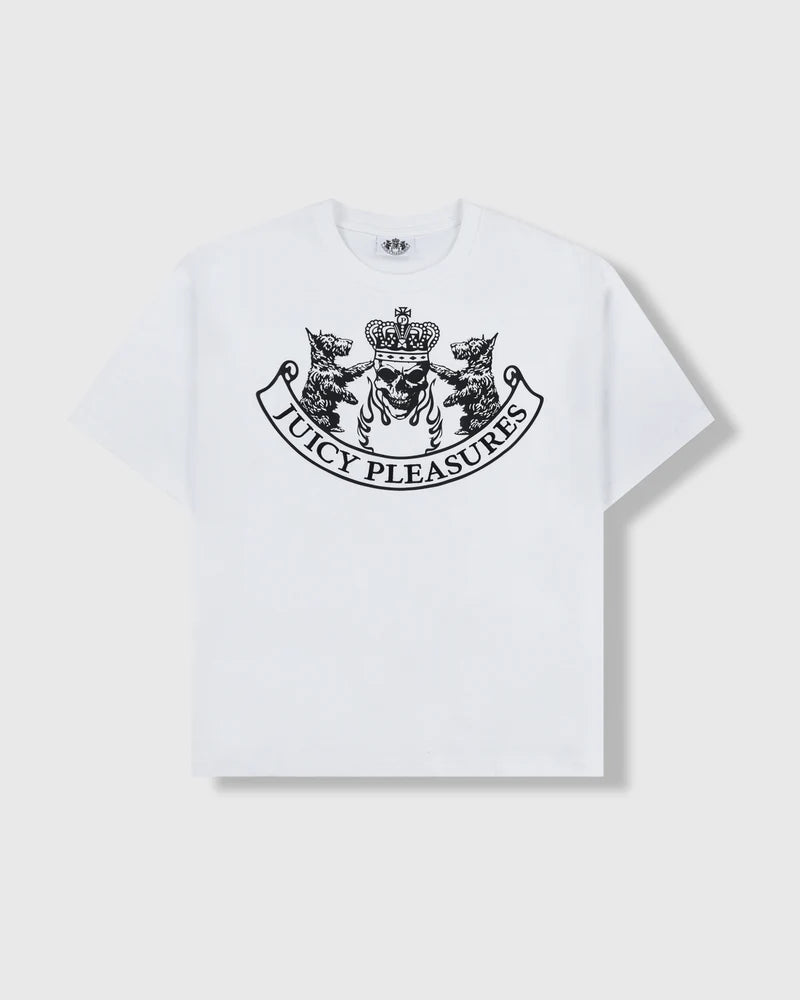 ‘Juicy by PLEASURES’ WHITE SKULL CREST SHIRT – X White ‘Juicy by PLEASURES’ WHITE SKULL CREST SHIRT – X White
