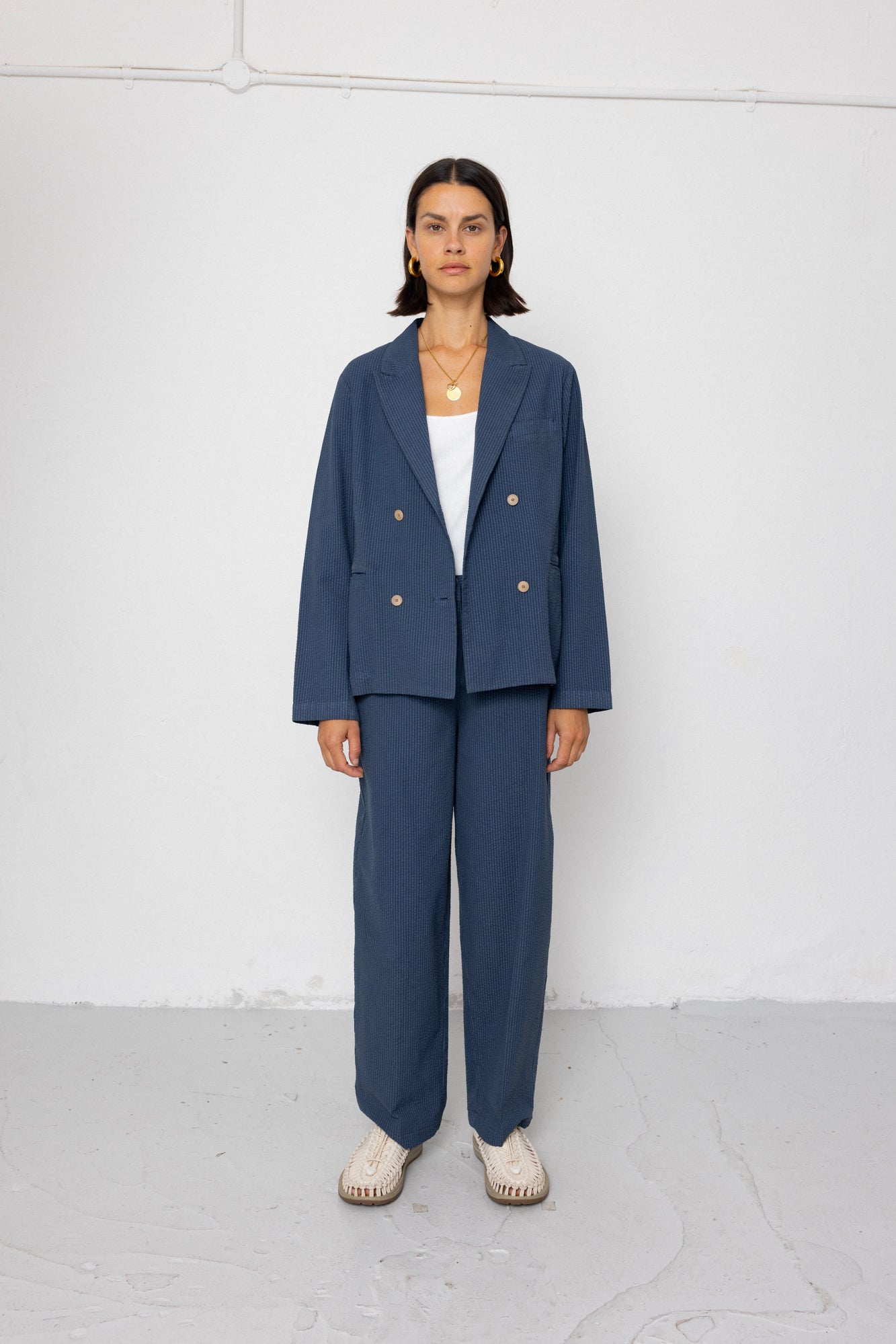 Relaxed Fit Blazer – Soft Indigo Overdyed Stripe Relaxed Fit Blazer – Soft Indigo Overdyed Stripe