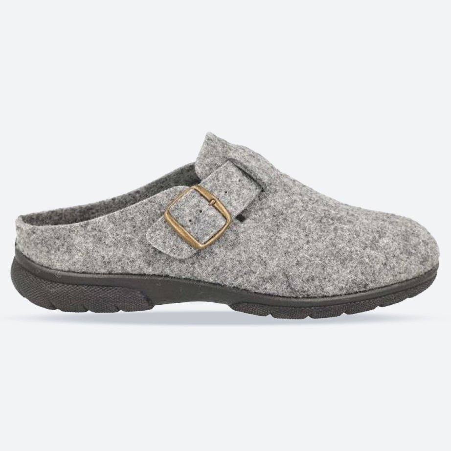 Men’s Wide Fit DB Skyfall Mule Buckle Slippers, Grey Felt V E – E