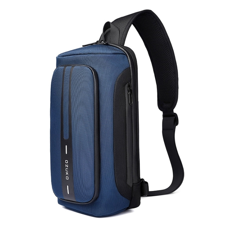 Ozuko Outdoor Waterproof Men Business Chest Bag Anti-theft Shoulder Messenger Bag with External B Charging Port, Dark Blue, Black