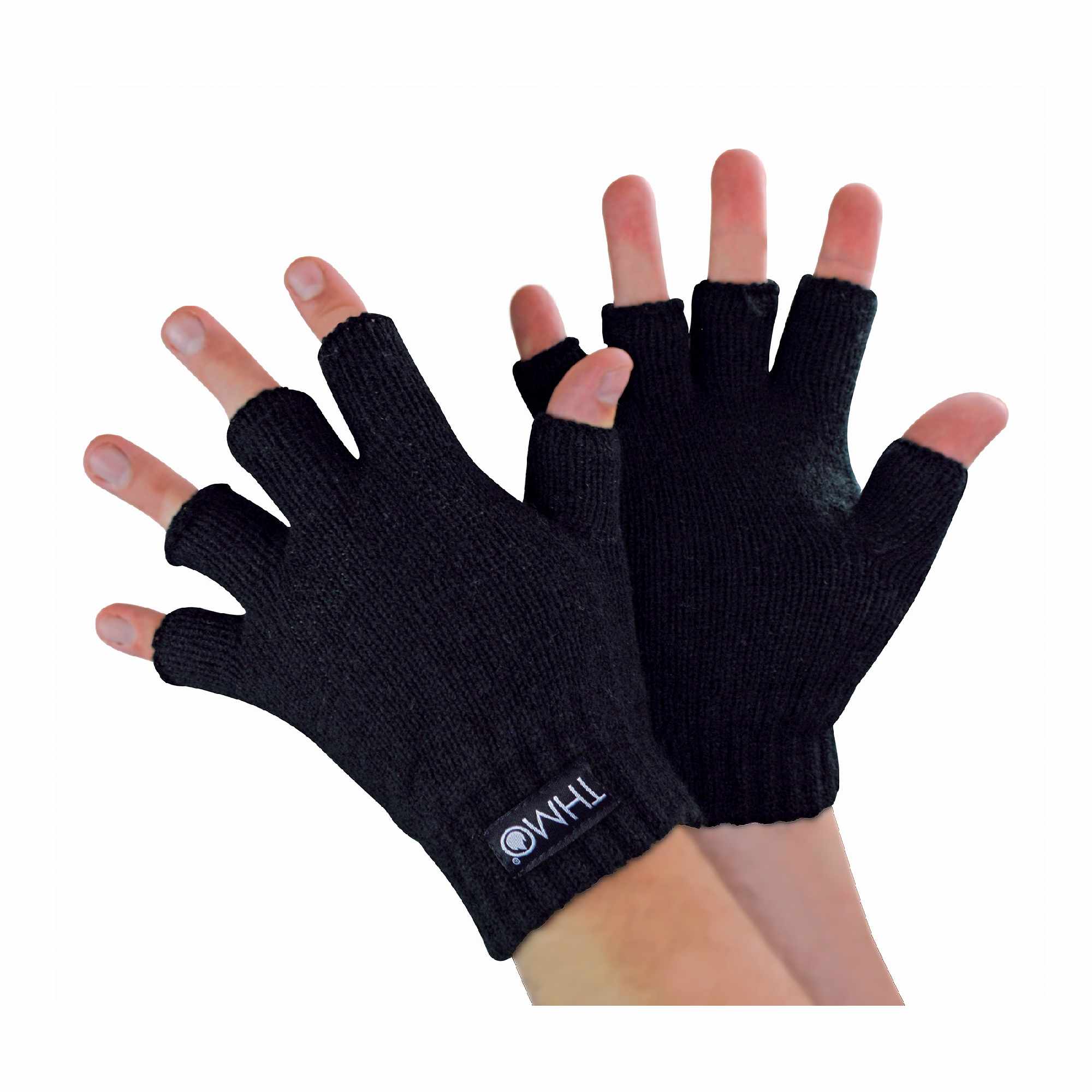 Kids M Thinsulate Fleece Lined Fingerless Gloves for Winter – – Black