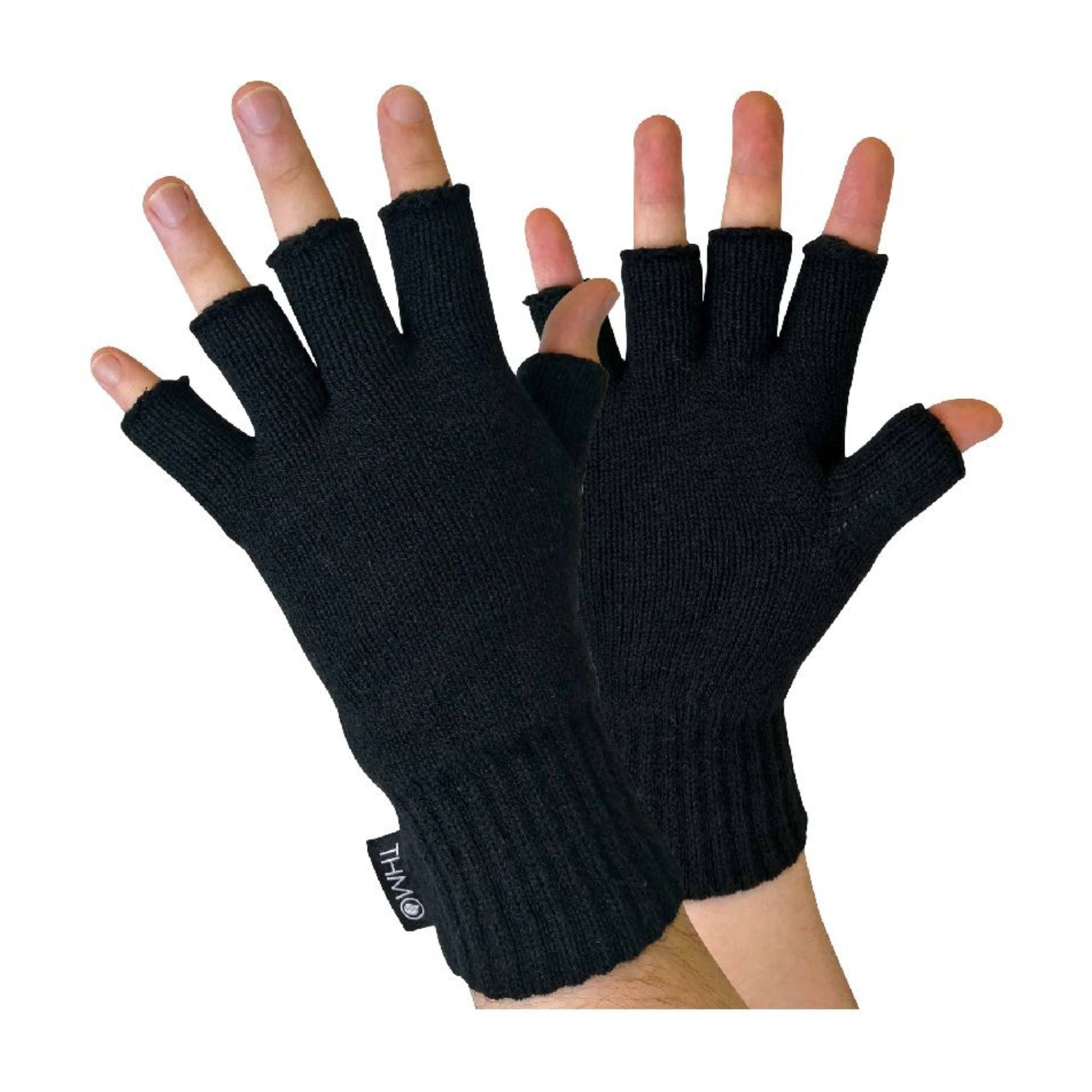 Mens Black M Thinsulate Insulation Lined Fingerless Gloves – L Black