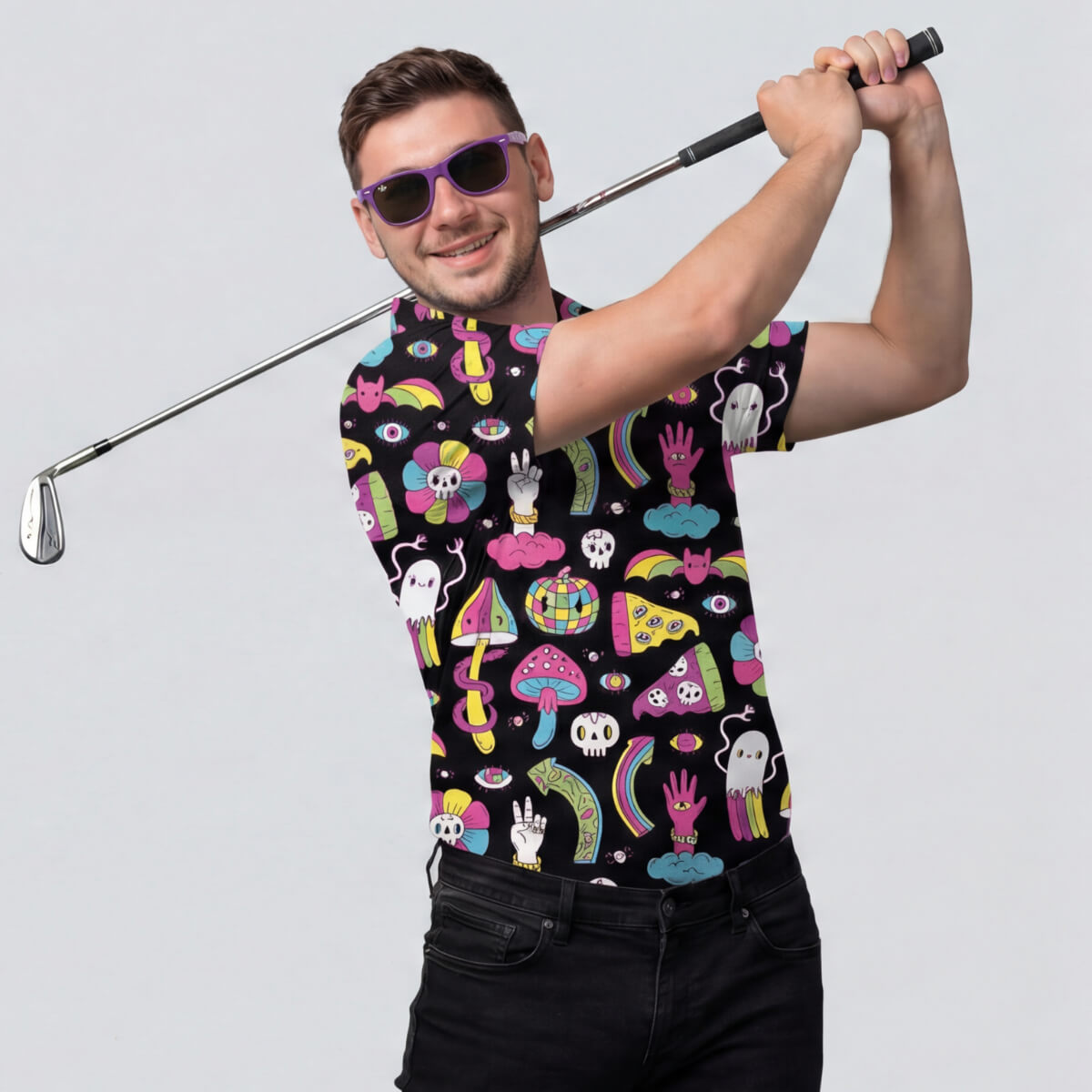 Fungi On The Front Nine Golf Polo Shirt –