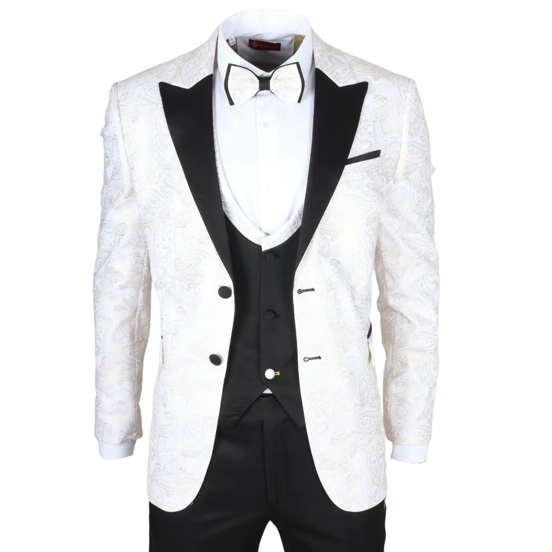 AK- – Men’s Piece White Paisley Wedding Suit – ” Jacket ” Trousers AK- – Men’s Piece White Paisley Wedding Suit – ” Jacket ” Trousers