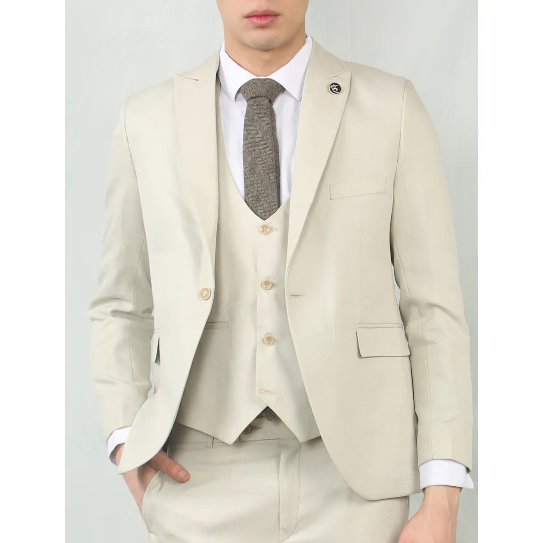 IM – Men’s Cream Tailored Fit Wedding Piece Suit – ” Jacket ” Trousers