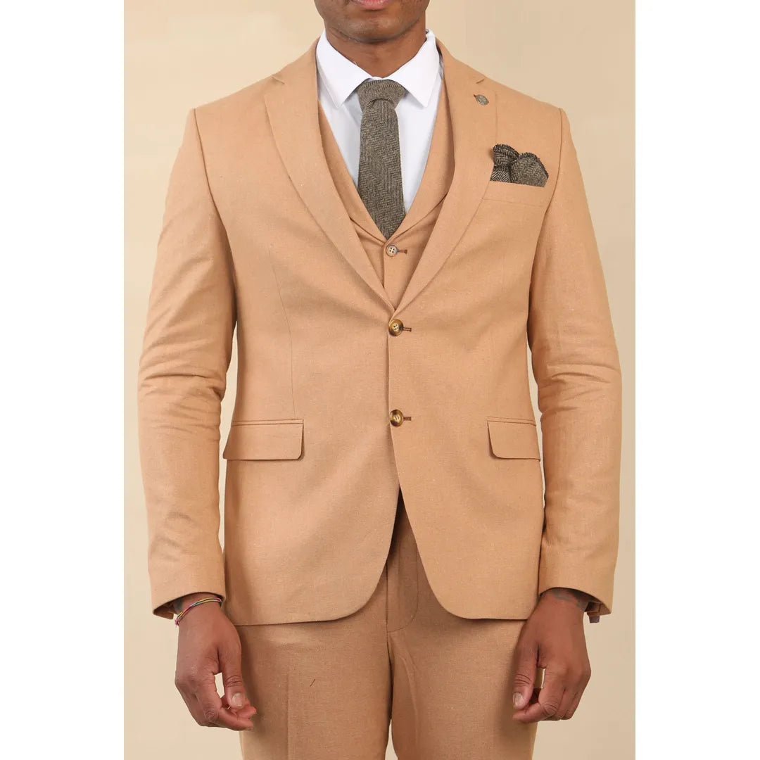 TP- – Men’s Camel Piece Linen Summer Wedding Suit – ” Jacket ” Trousers