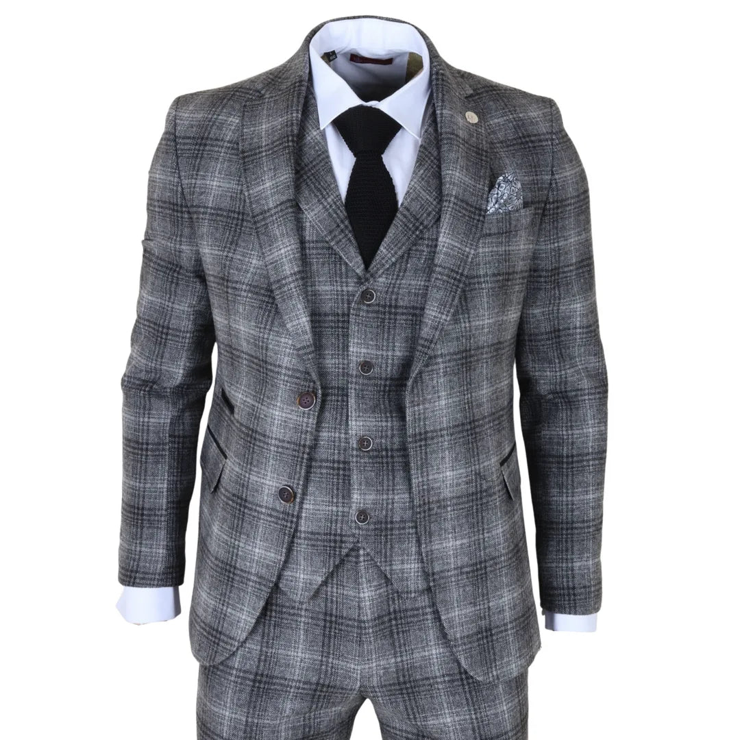 TP- – Men’s Grey Tweed Check Piece Suit – ” Jacket ” Trousers