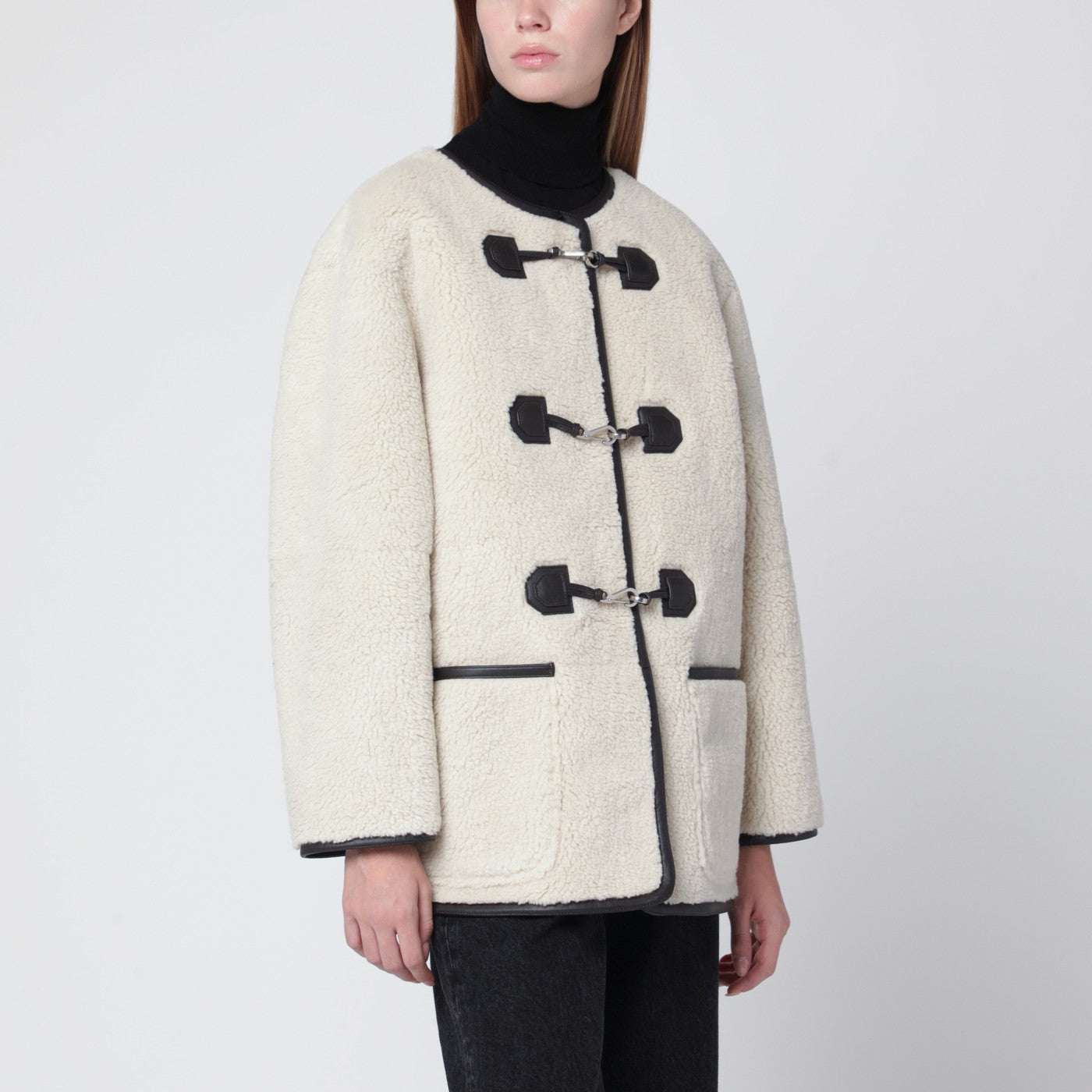 Cream shearling-effect fabric jacket Cream shearling-effect fabric jacket