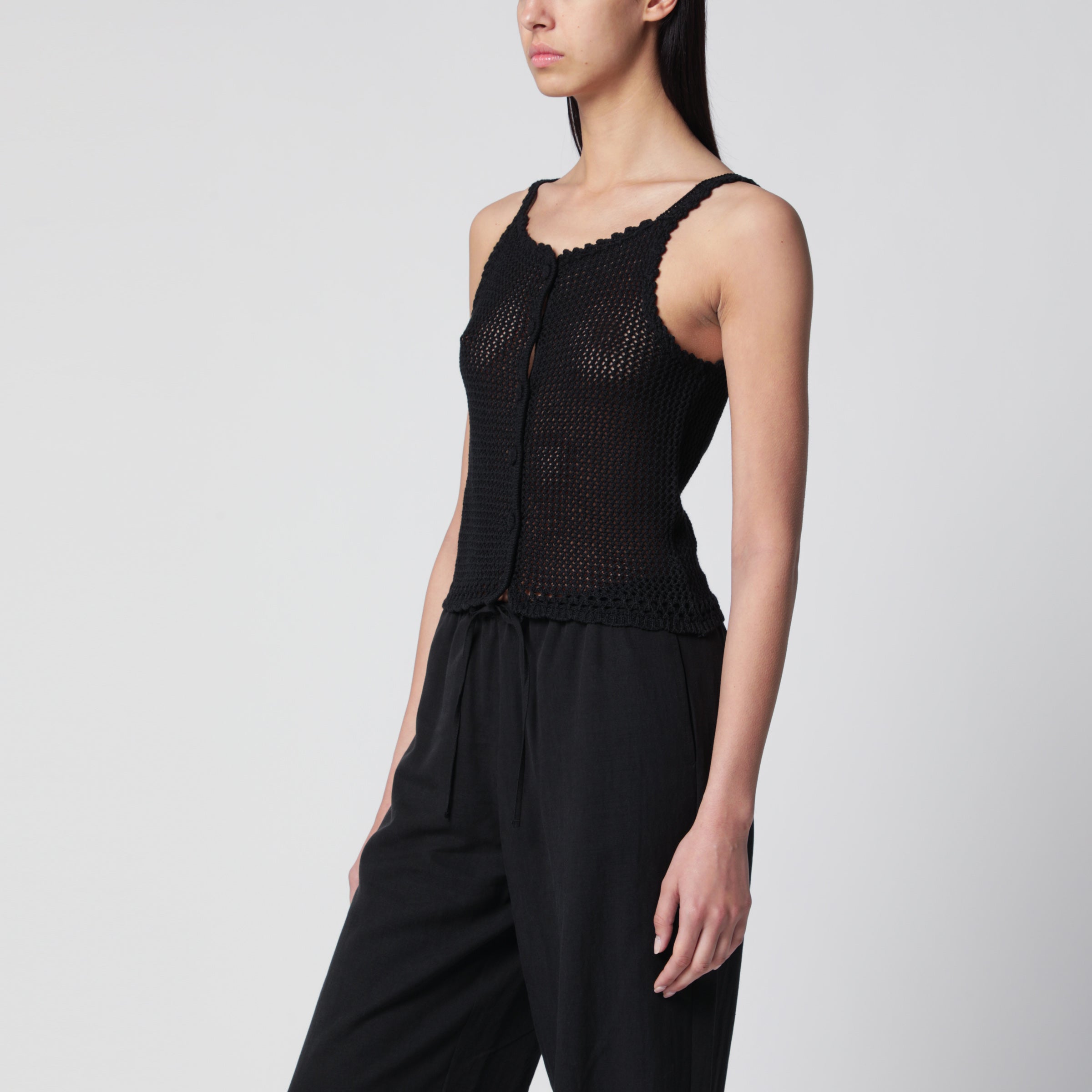 Black linen and cotton tank top
