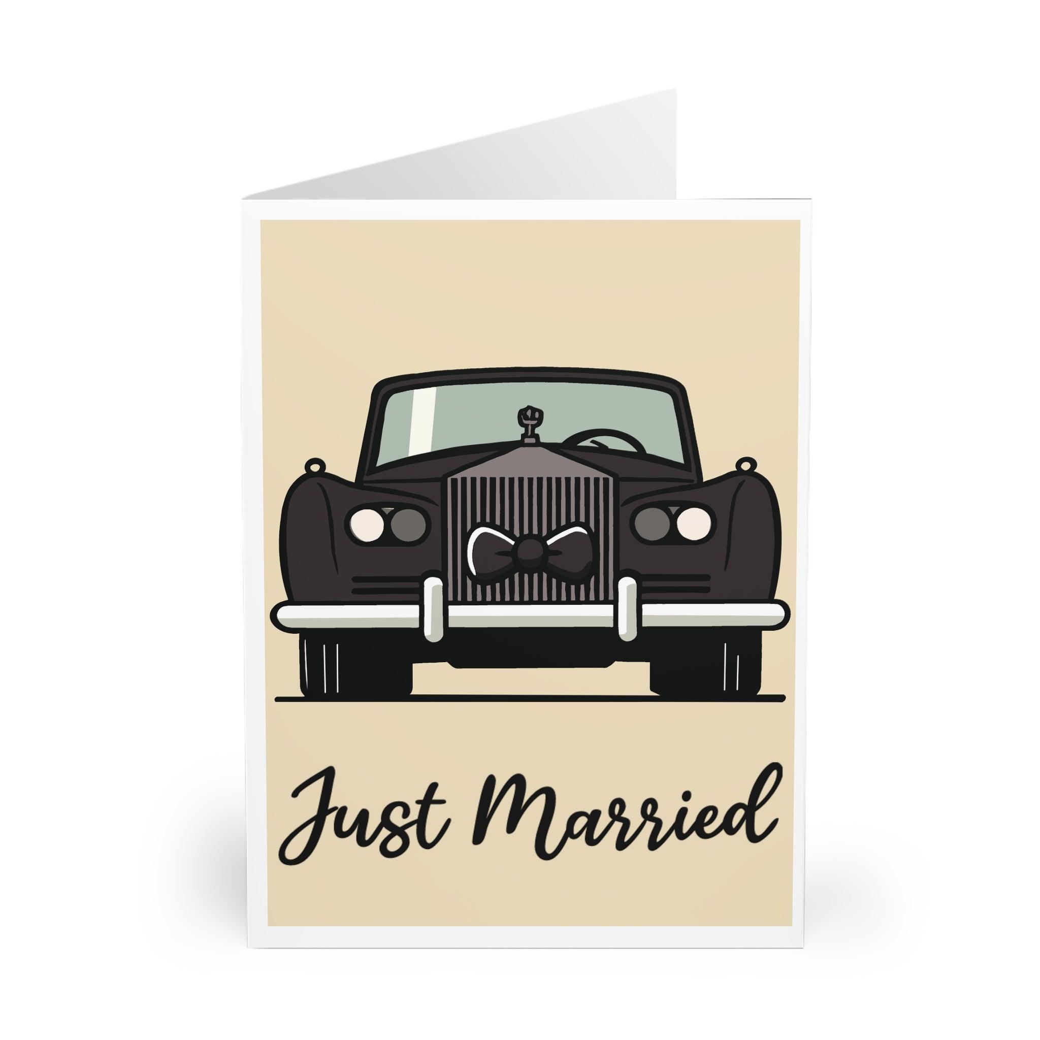 Just Married Wedding Card Rolls Royce & Bow Tie Design – A Matte