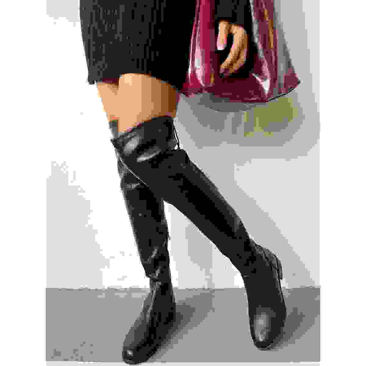 Tie Detail Low Heel Knee High Boots