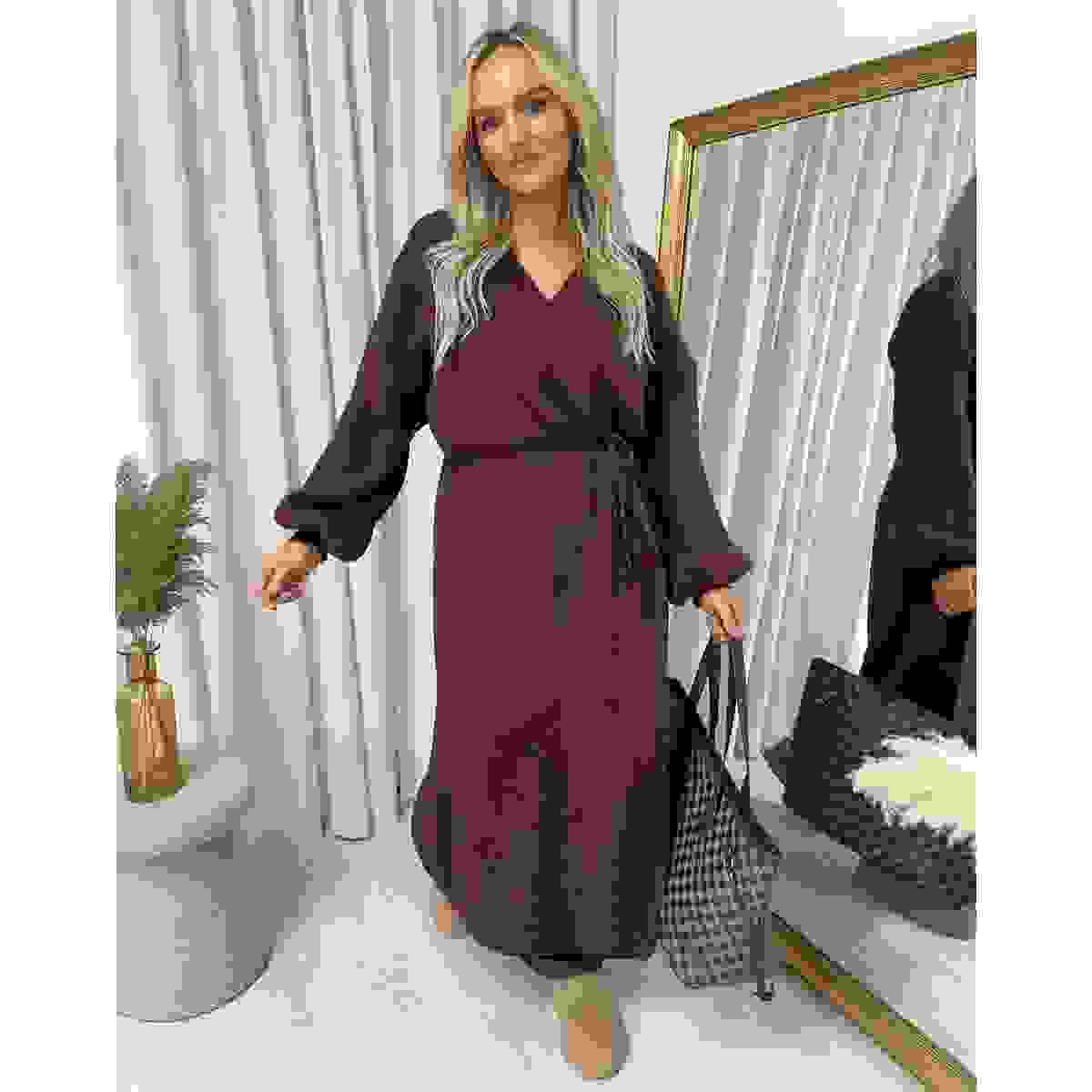 Knitted Long Sleeve Belted Cardigan – BROWN ONE SIZE –
