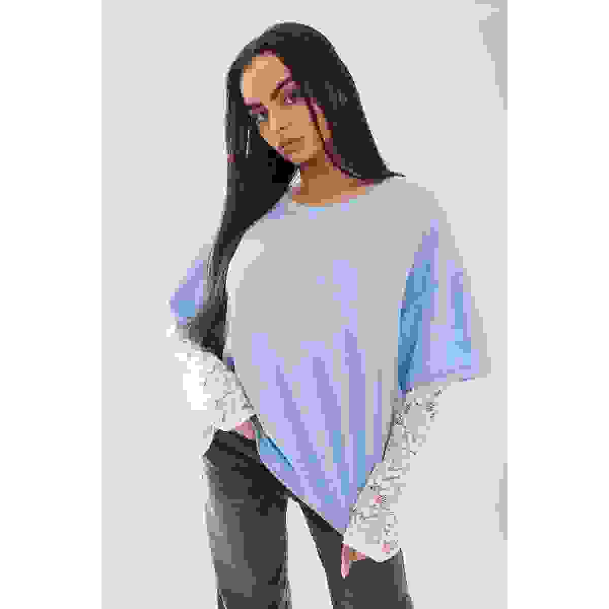 Oversized Long Sleeve Lace Detail Top – SKY BLUE SM