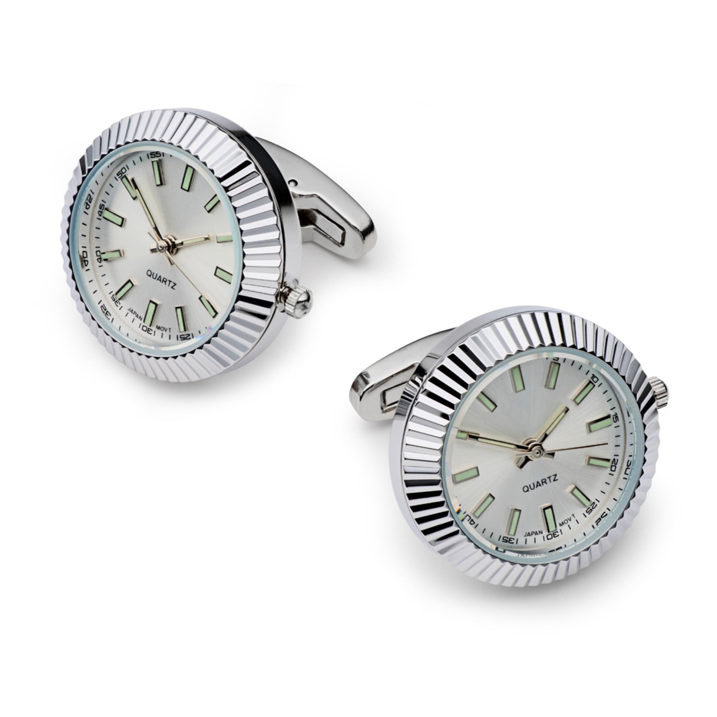 Working Watch Cufflinks In Silver and White Working Watch Cufflinks In Silver and White