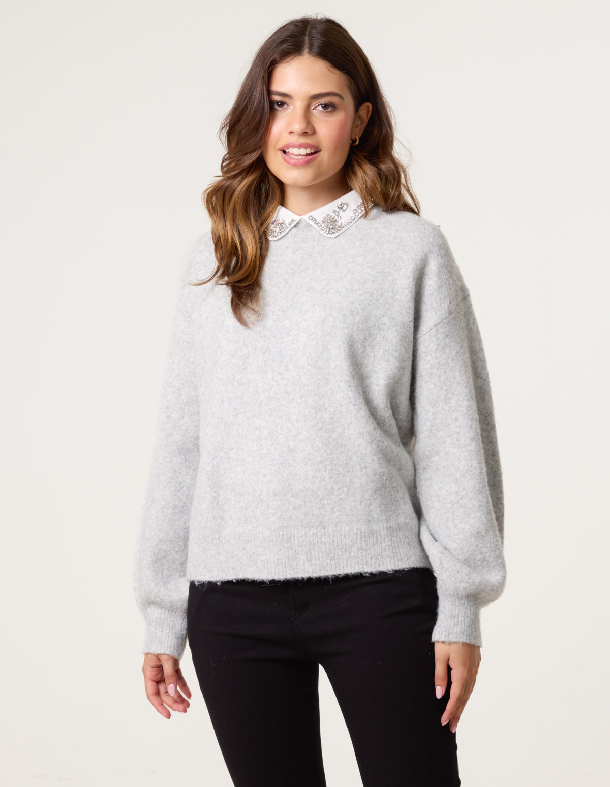 Peter Pan Embellished Jumper – ML GREY