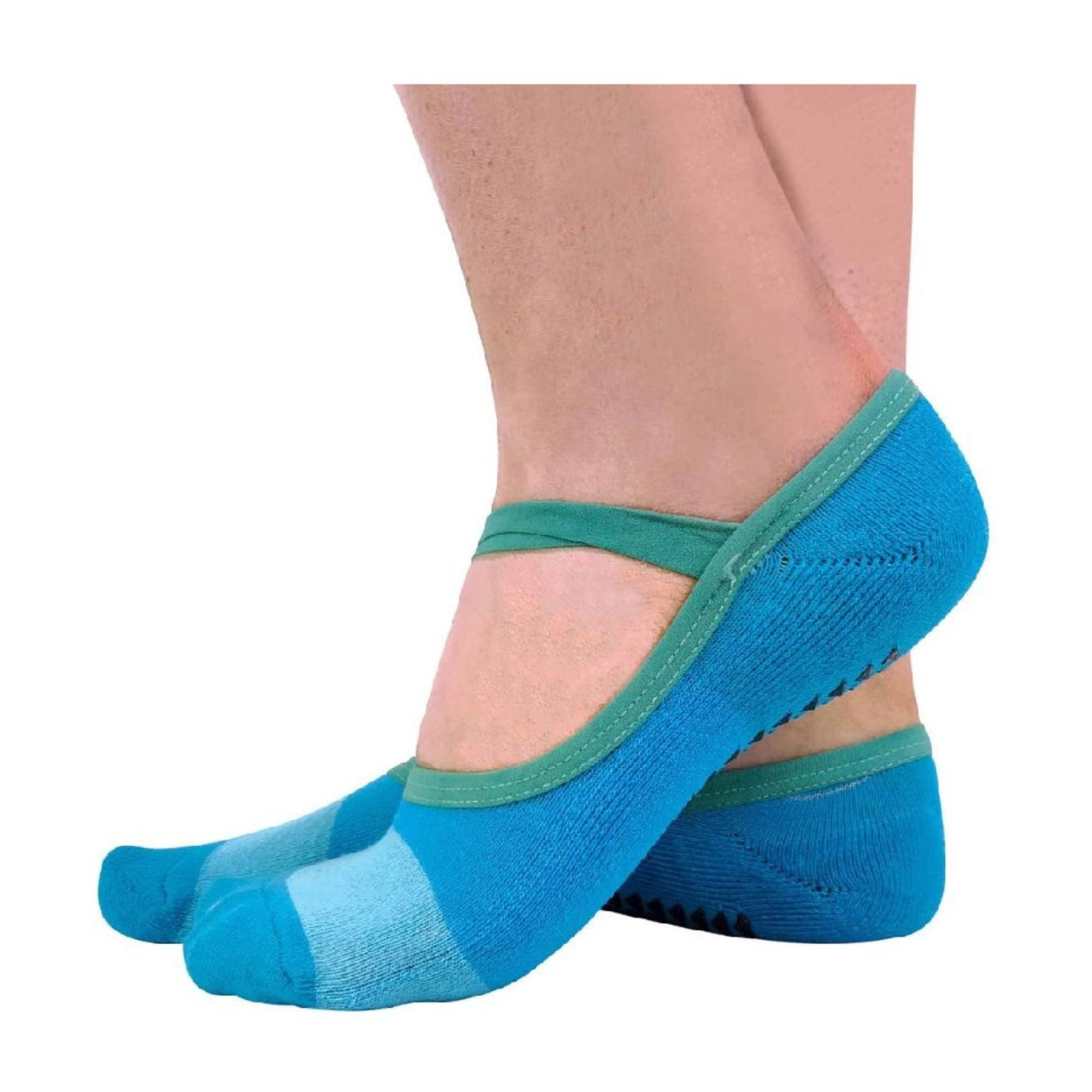 Ladies Cotton Non Slip Yoga Socks with Straps Multipack Options – – Blue Pack