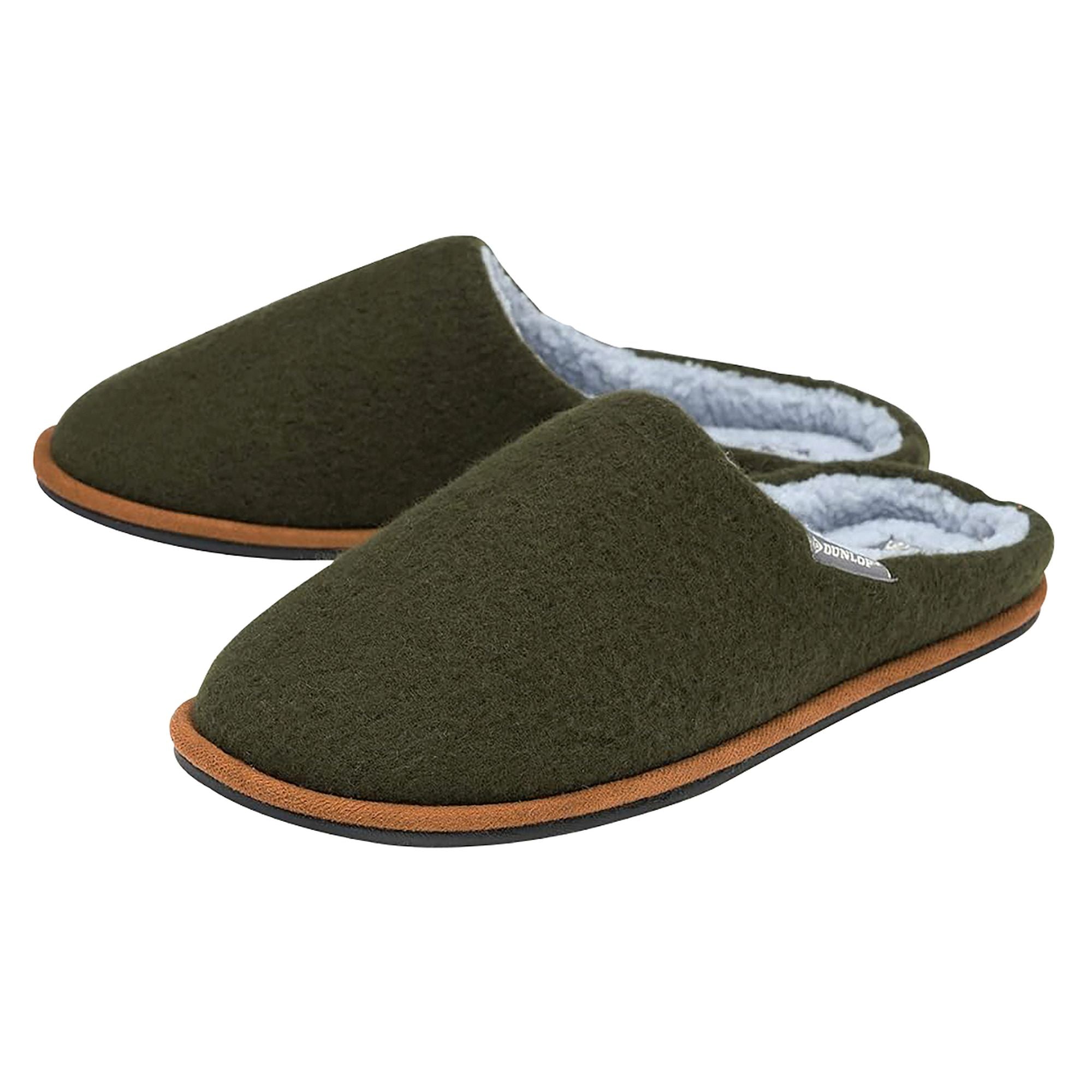 Mens Plush Lined Mule Slippers With Memory Foam – Khaki Green