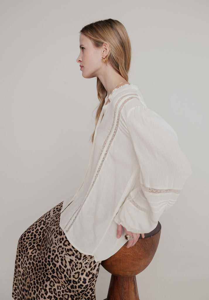 Abby Lace Insert Shirt In Cream Abby Lace Insert Shirt In Cream