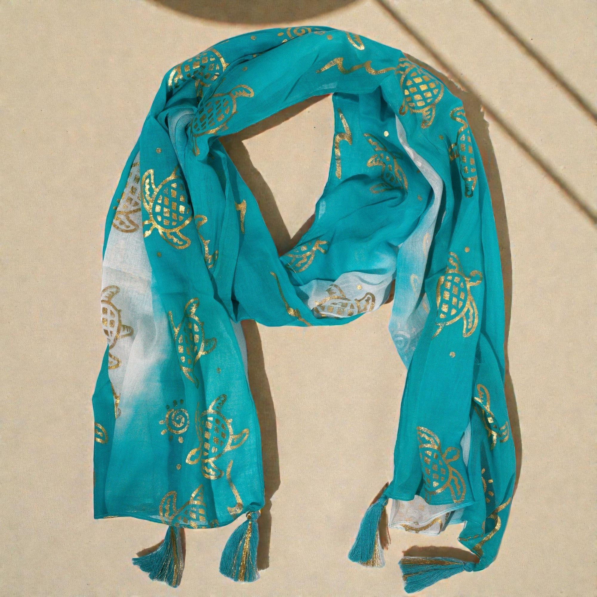 Nomad Sari Summer Turtle Print Scarf Turquoise ×
