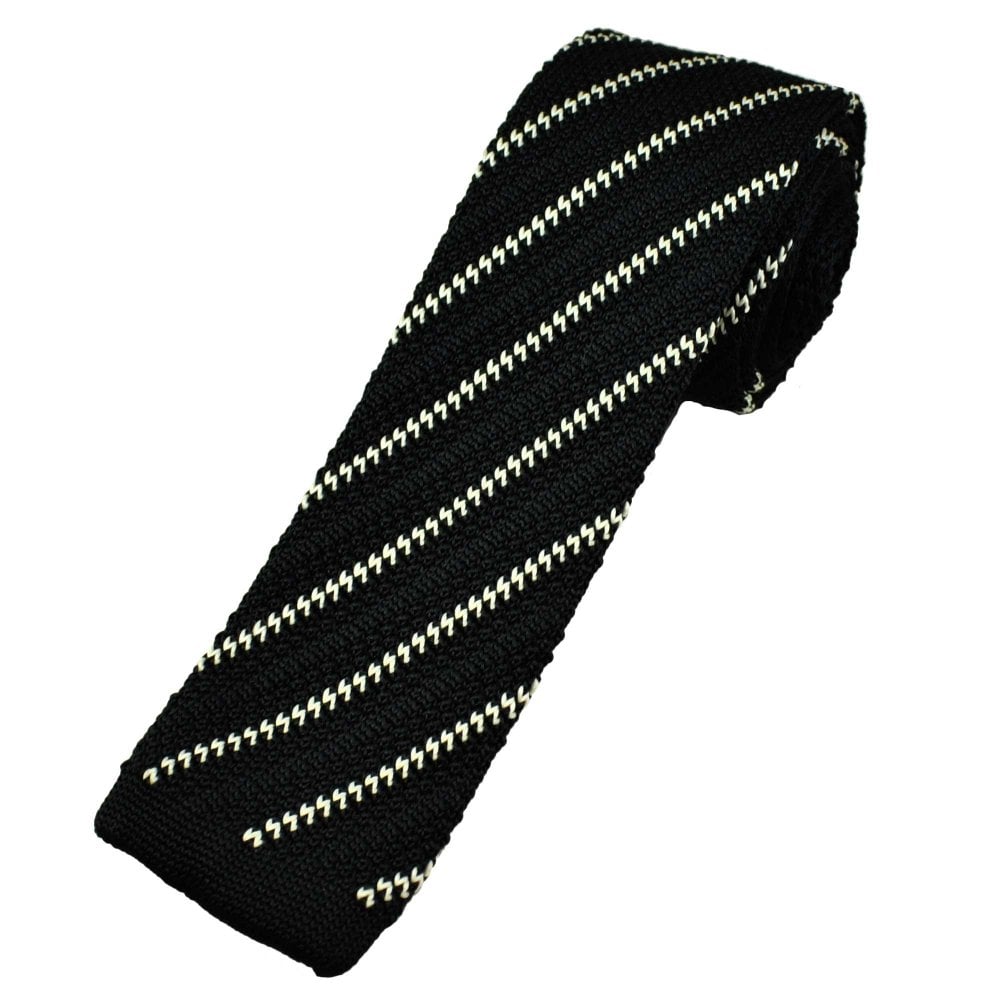 Black & Ivory Patterned Stripe Men's Knitted Tie