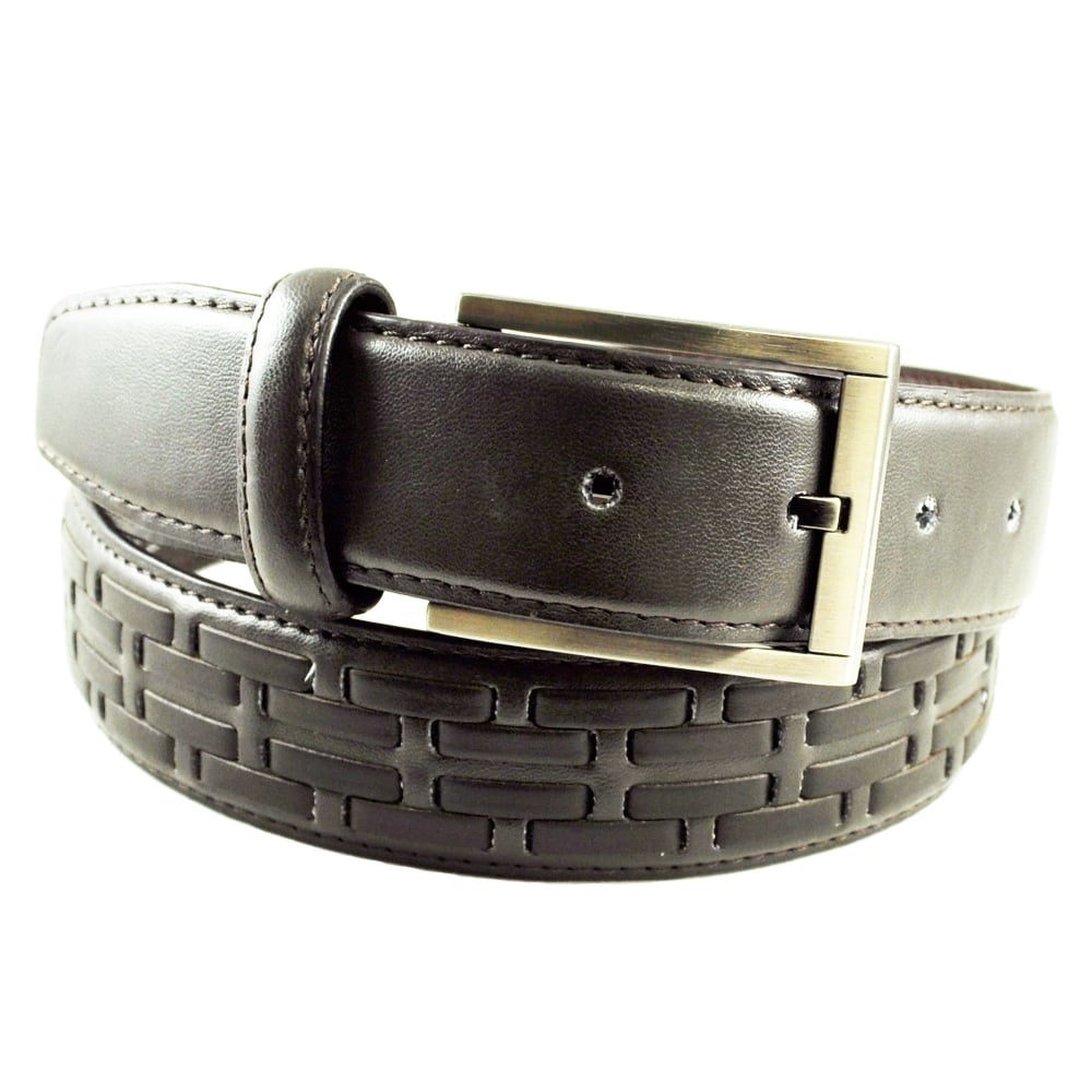 Brown Woven Men's Leather Belt – "-" Small Belt Size: Size: "-"