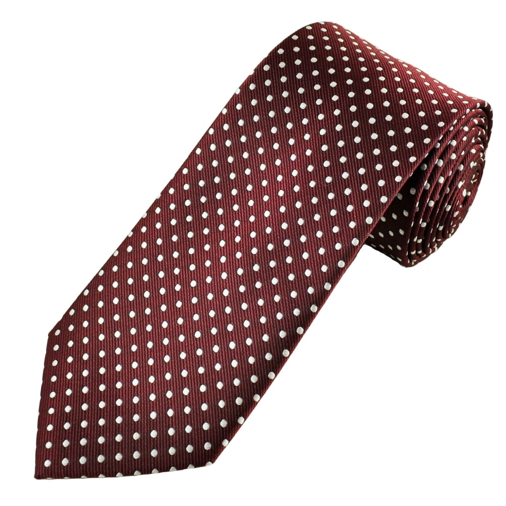 Burgundy & Silver White Polka Dot Men's Tie
