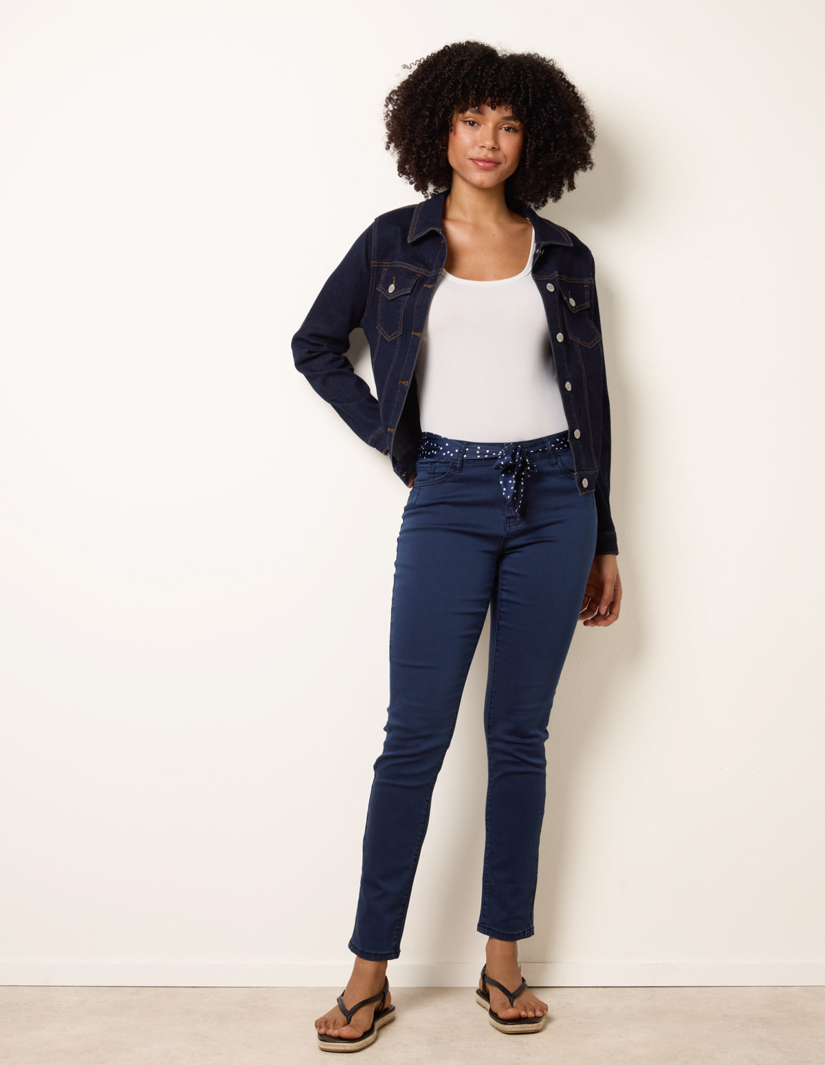 Slim Leg Stretch Denim Scarf Trousers – M NAVY Slim Leg Stretch Denim Scarf Trousers – M NAVY