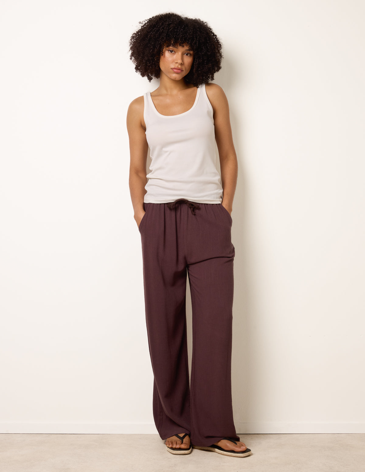 Linen-Blend Drawstring Trousers – M CHOCOLATE Linen-Blend Drawstring Trousers – M CHOCOLATE