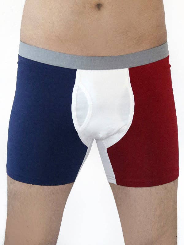 Organic Cotton Boxer Shorts: Mens – S Dark Blue Red Natural