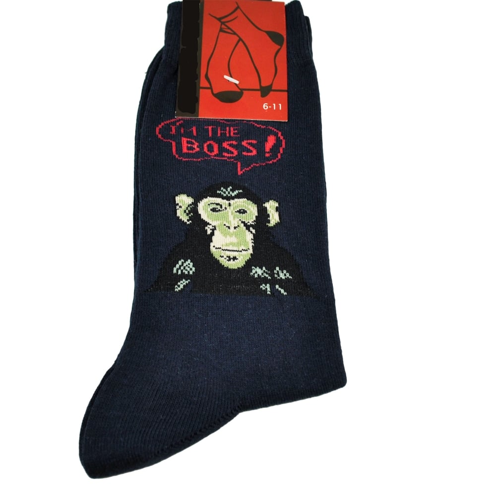 Chimpanzee "I'm The Boss" Navy Blue Men's Novelty Socks