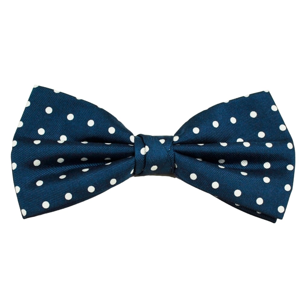 Dark Royal Blue & White Polka Dot Silk Bow Tie