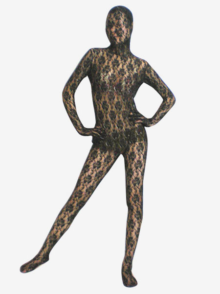 Patterned Zentai Suits Morph Suit Black Transparent Lace Velvet Jacquard Zentai Suit