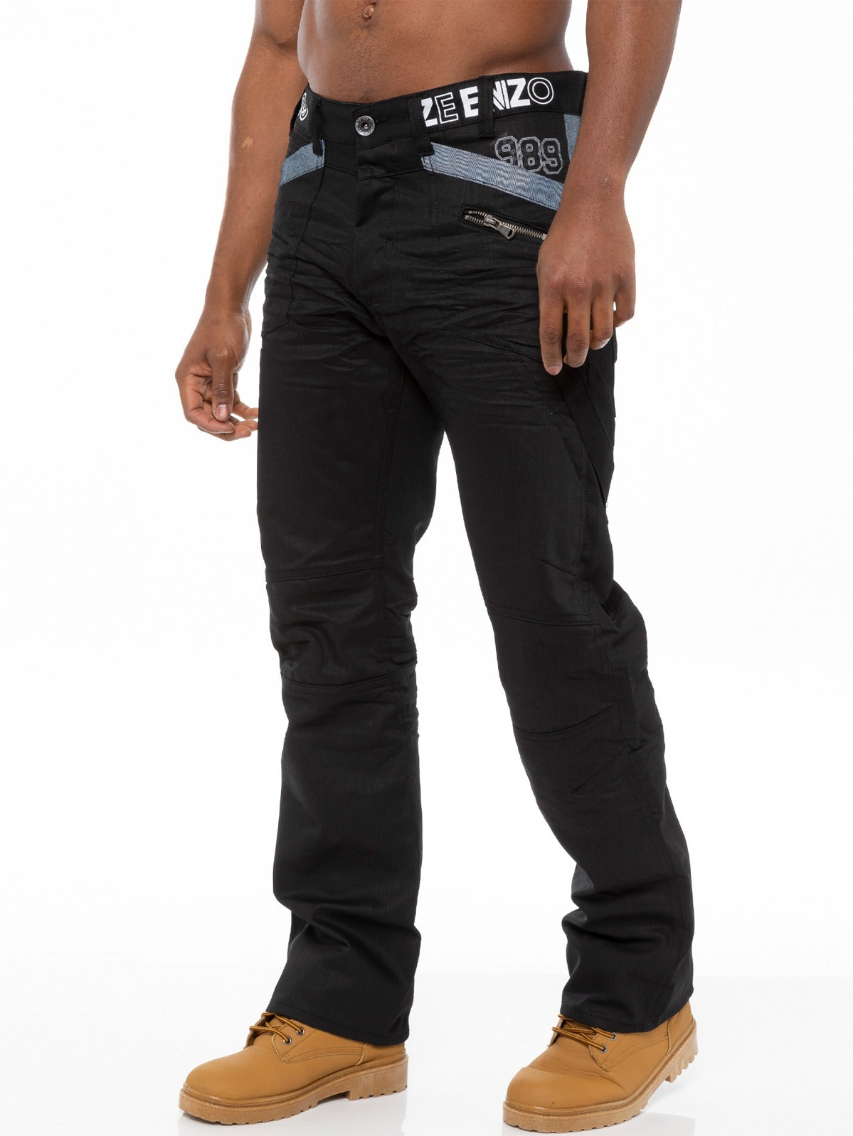 Mens Tapered Black Coated Denim Jeans Mens Tapered Black Coated Denim Jeans