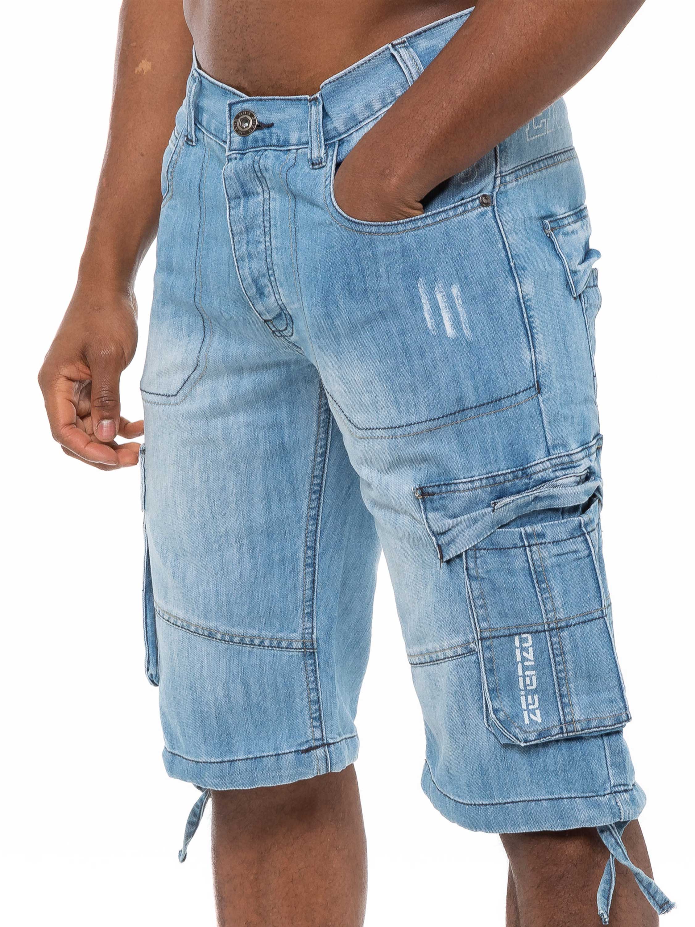Mens Raw Combat Cargo Denim Shorts
