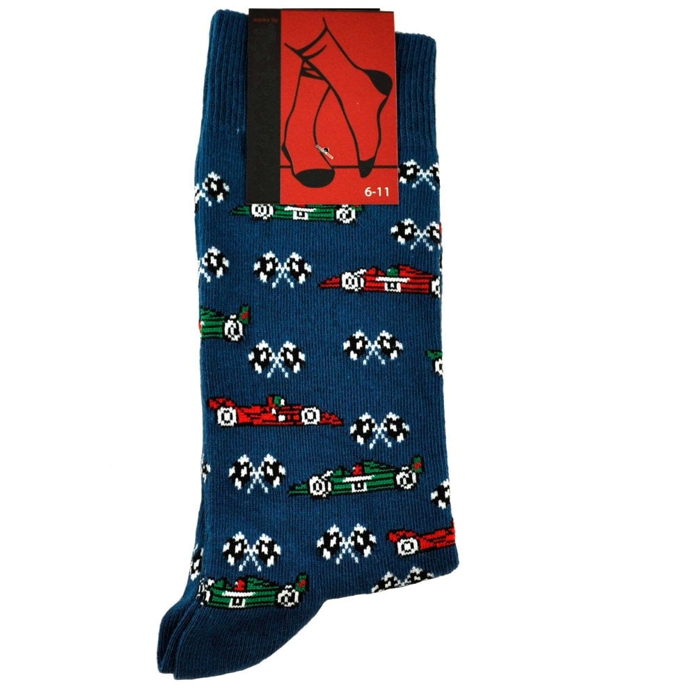 Formula One Racing Cars & Chequered Flag Men's Novelty Socks Formula One Racing Cars & Chequered Flag Men's Novelty Socks