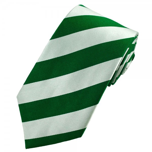 Green & Silver-White Striped Silk Tie