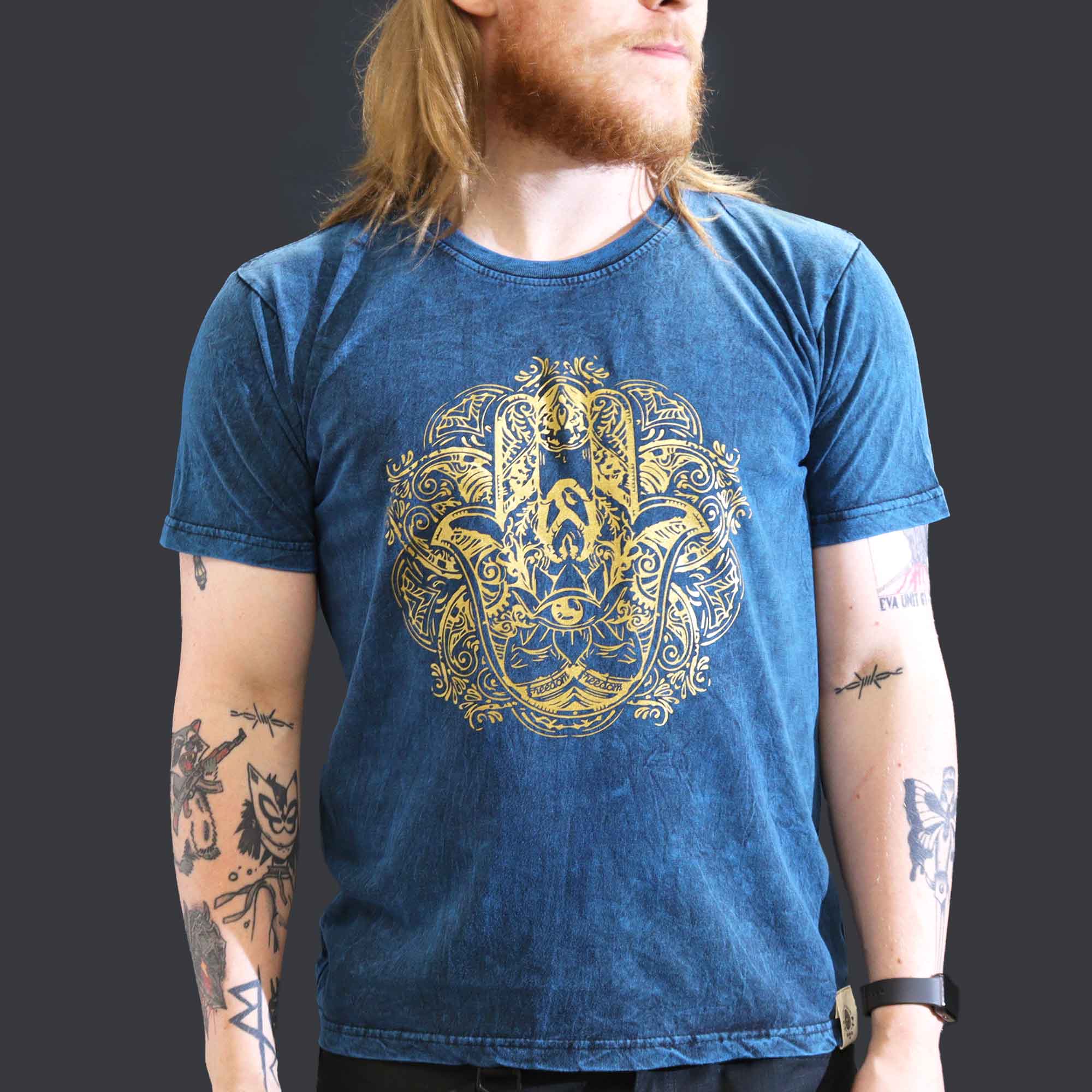 Hamsa Shirt Stone Washed Blue Large