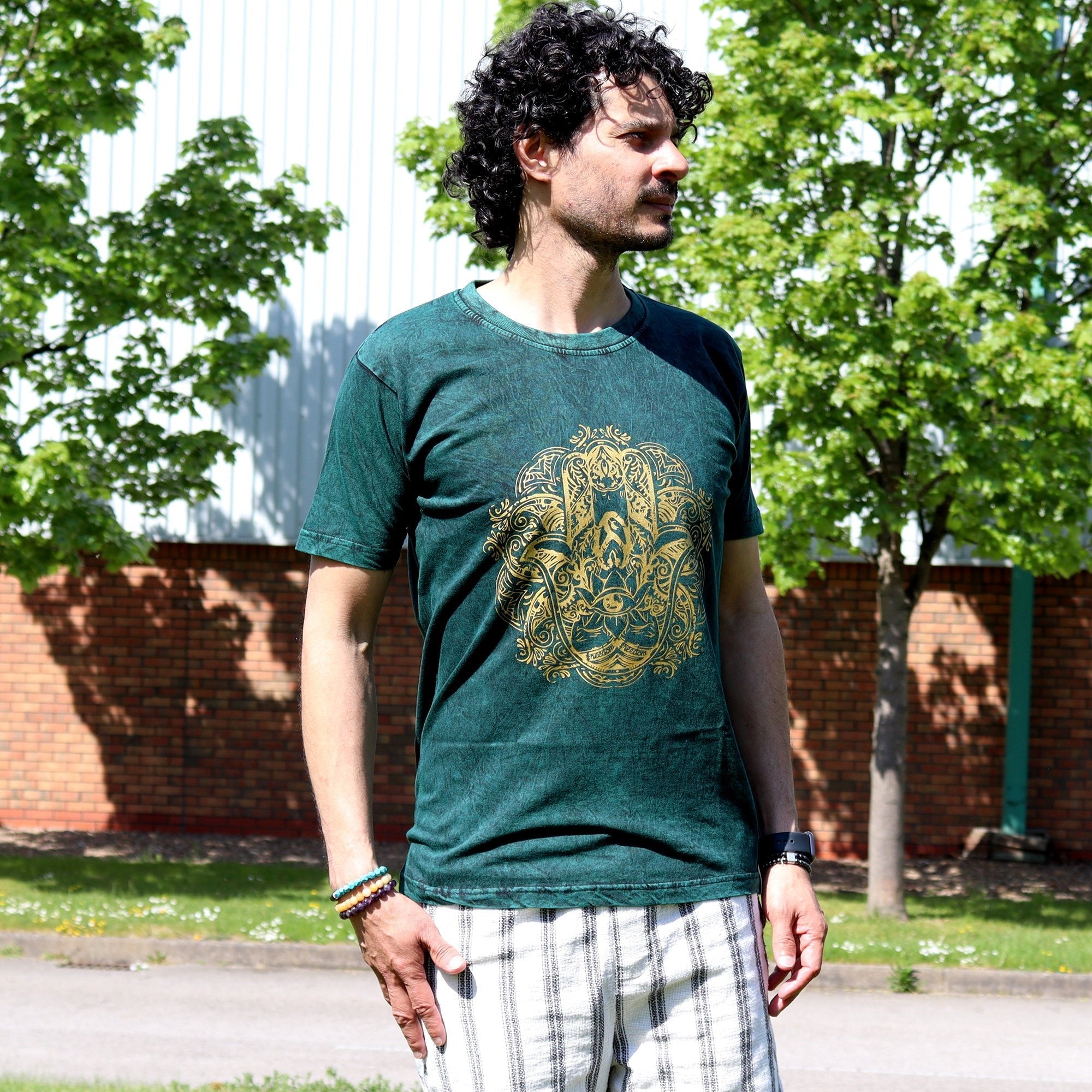 Hamsa Shirt Stone Washed Green Medium