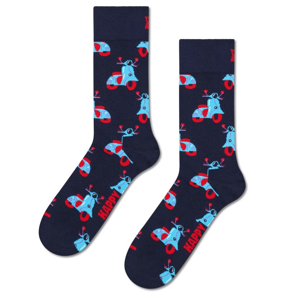 Happy Socks Blue & Red Scooters on Navy Combed Cotton Rich Socks Happy Socks Blue & Red Scooters on Navy Combed Cotton Rich Socks
