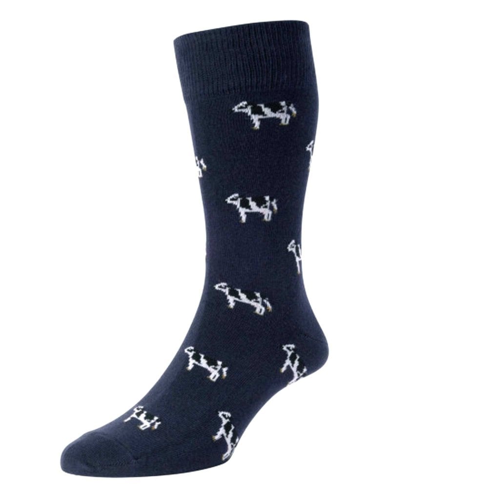 HJ Hall Cow Navy Blue Cotton Rich Men's Novelty Socks HJ Hall Cow Navy Blue Cotton Rich Men's Novelty Socks
