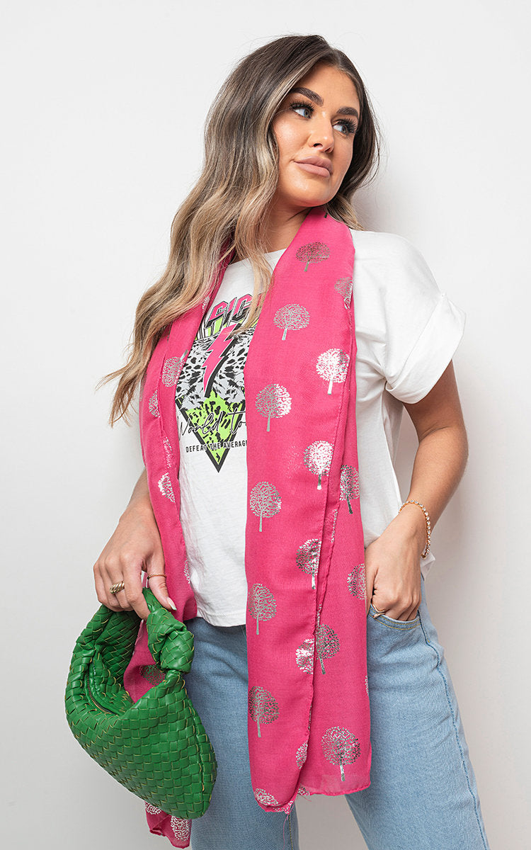 Sparkle Tree Print Wrap Scarf – Fuschia SZE Sparkle Tree Print Wrap Scarf – Fuschia SZE