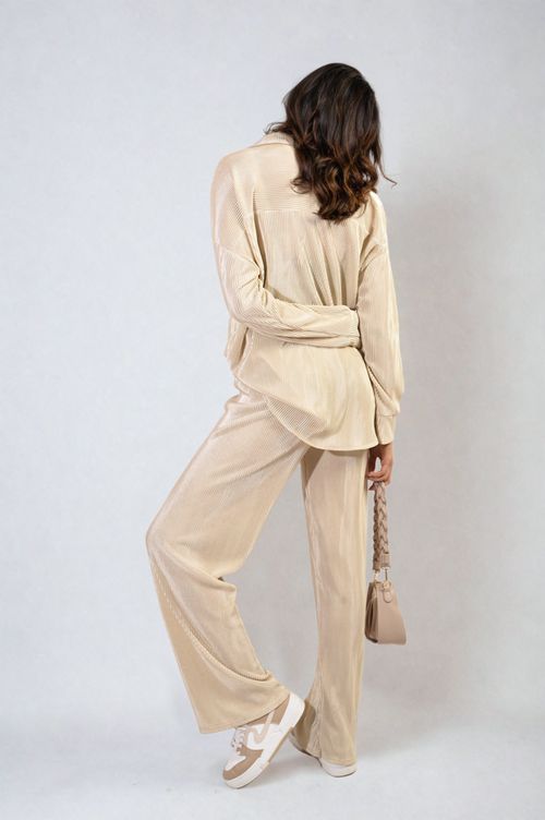 Plisse Button Front Oversized Shirt and Trouser Co-ord Set – PInk SM Plisse Button Front Oversized Shirt and Trouser Co-ord Set – PInk SM